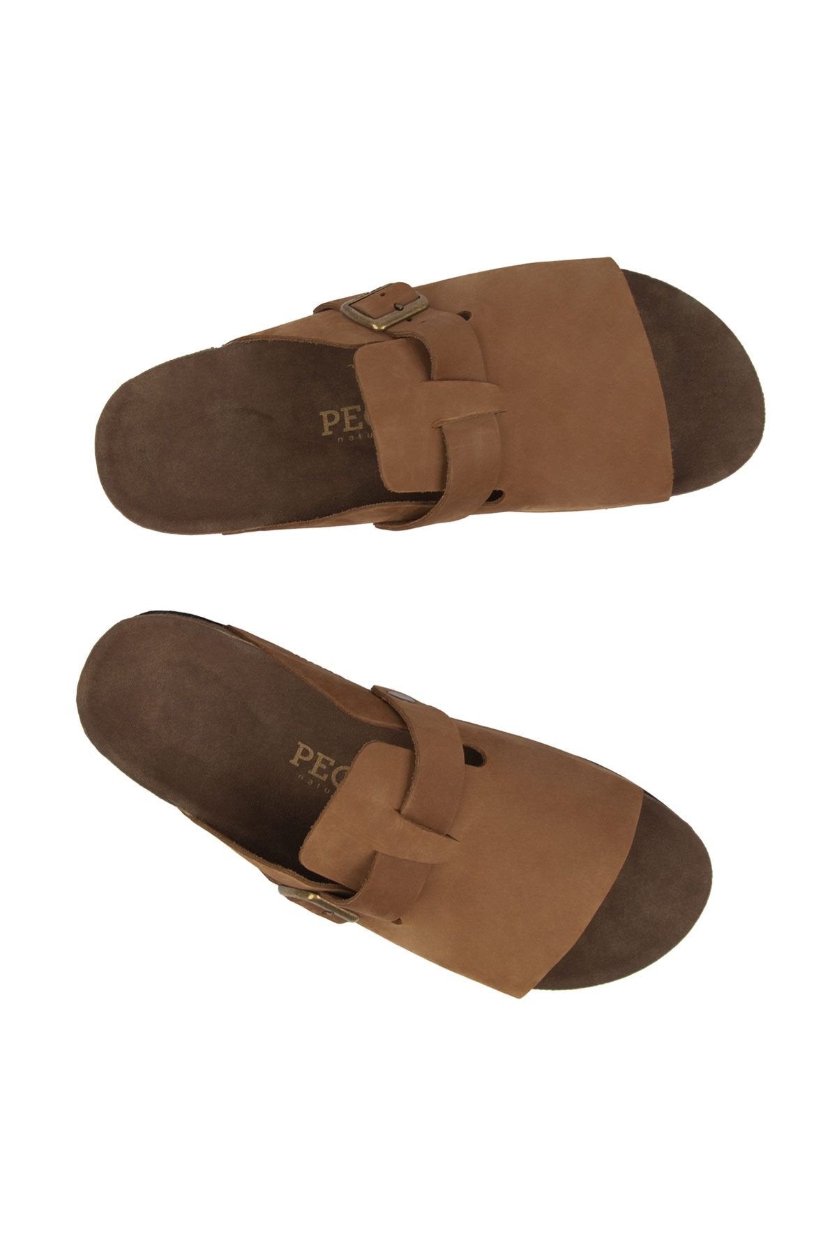 Pegia Women's Leather Buckled Slippers 215546  - Chestnut