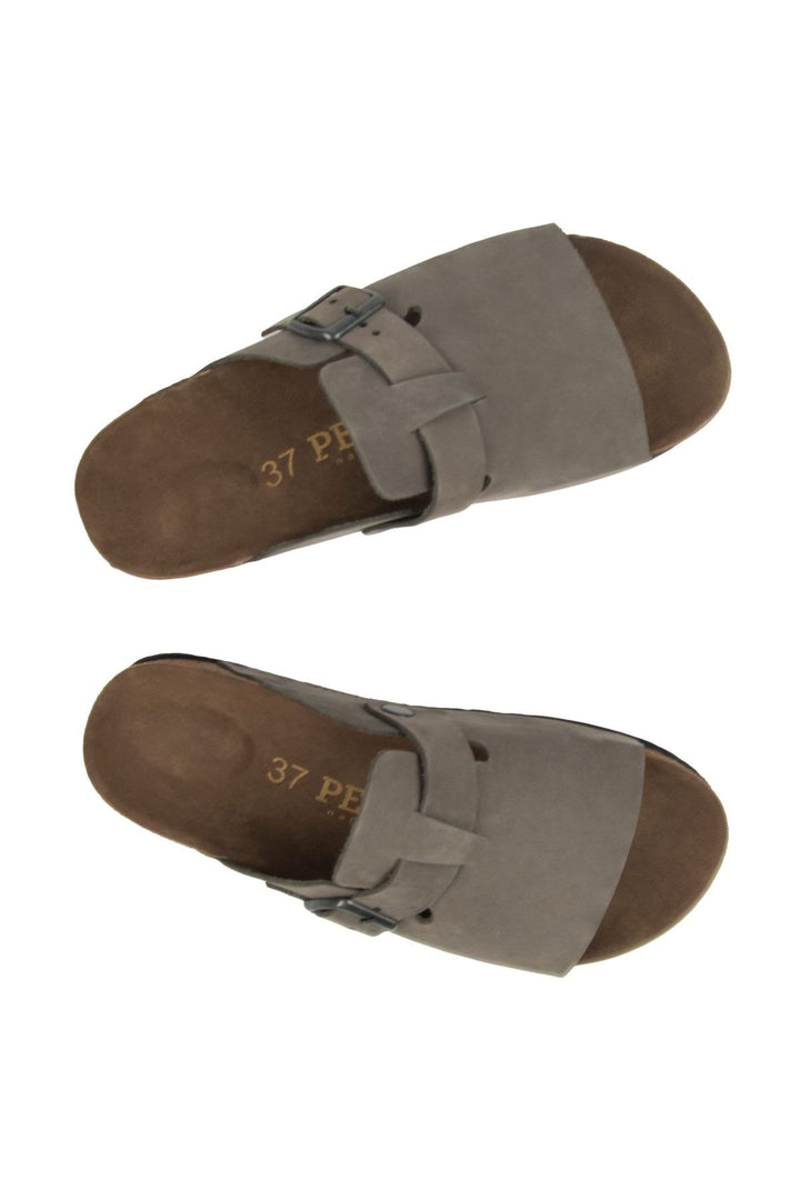 Pegia Women's Leather Buckled Slippers 215546  - Grey
