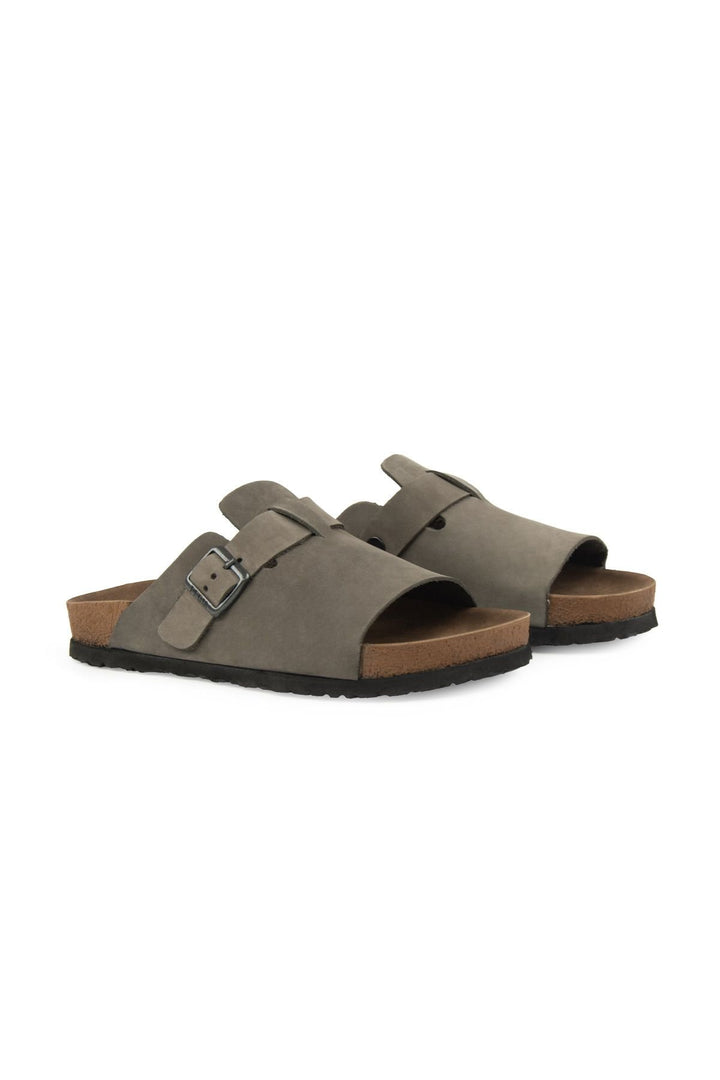 Pegia Women's Leather Buckled Slippers 215546  - Grey