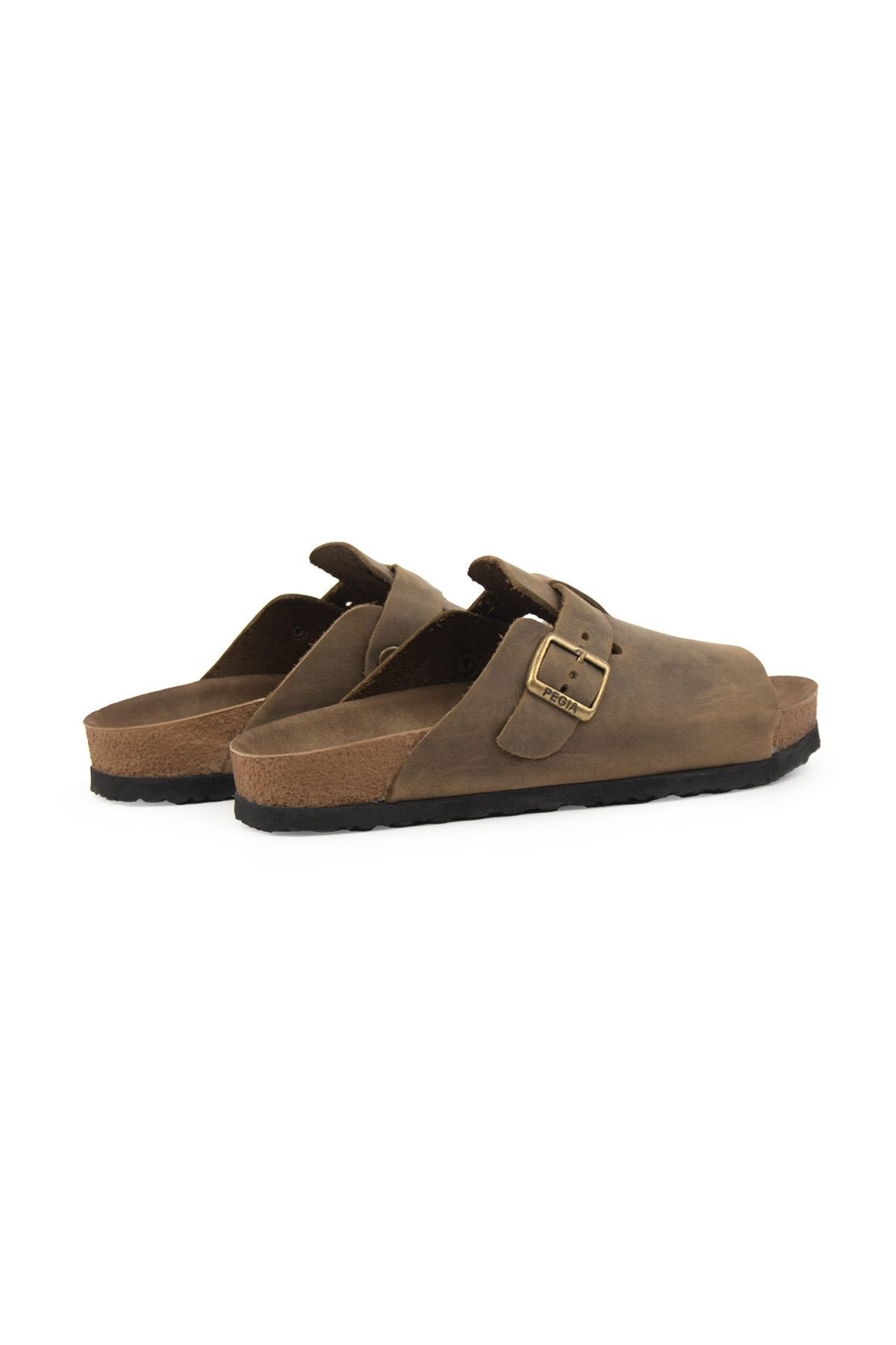 Pegia Women's Leather Buckled Slippers 215546  - Stone