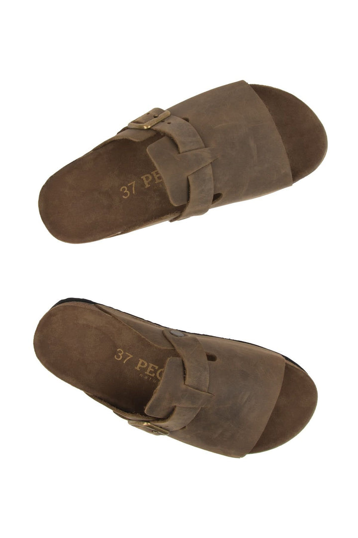 Pegia Women's Leather Buckled Slippers 215546  - Stone