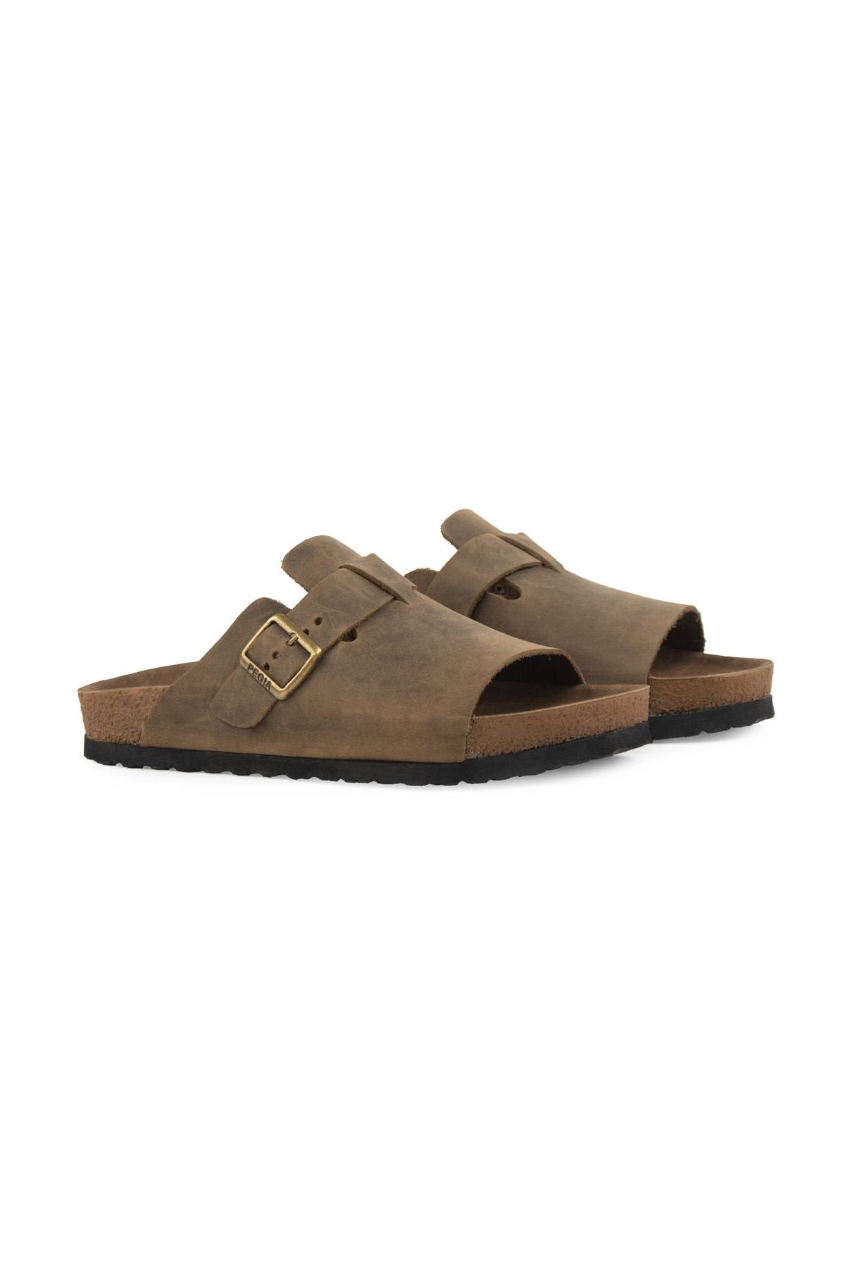Pegia Women's Leather Buckled Slippers 215546  - Stone