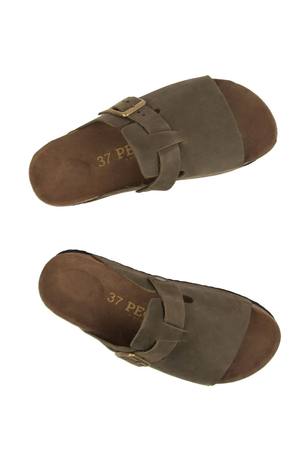 Pegia Women's Leather Buckled Slippers 215546  - Khaki