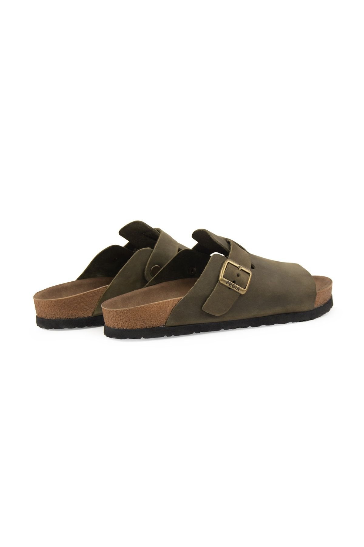 Pegia Women's Leather Buckled Slippers 215546  - Khaki