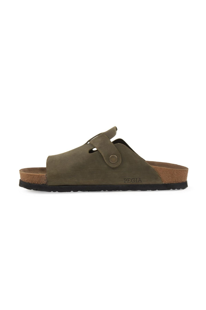 Pegia Women's Leather Buckled Slippers 215546  - Khaki