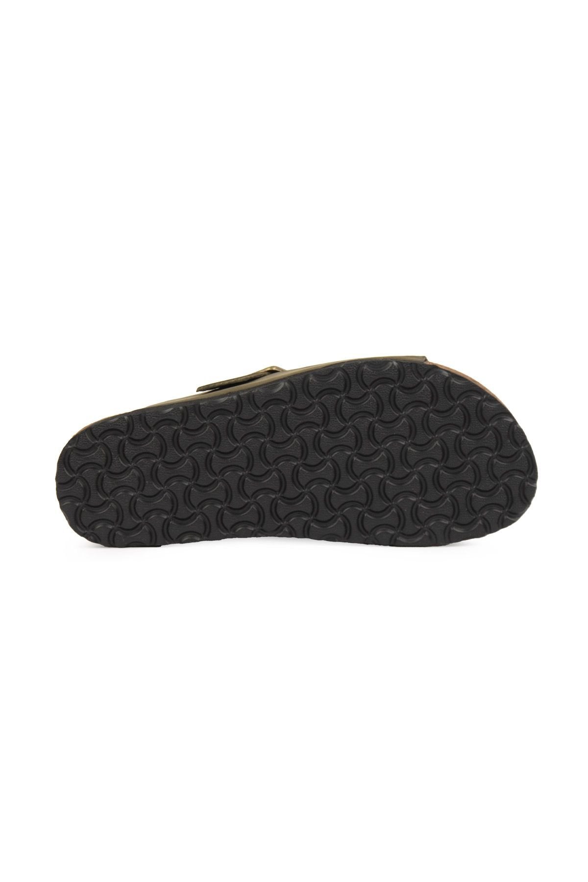 Pegia Women's Leather Buckled Slippers 215546  - Khaki