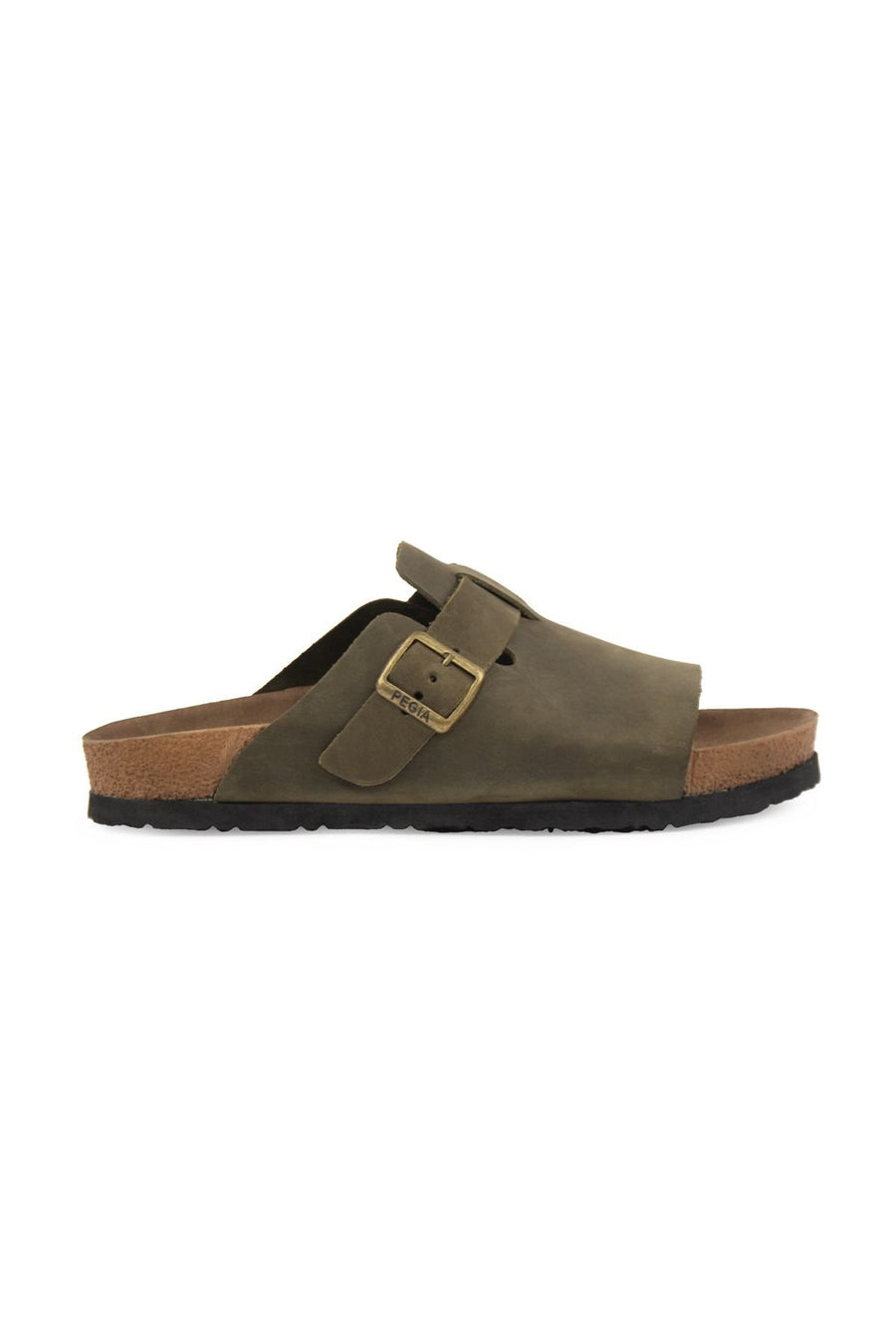 Pegia Women's Leather Buckled Slippers 215546  - Khaki