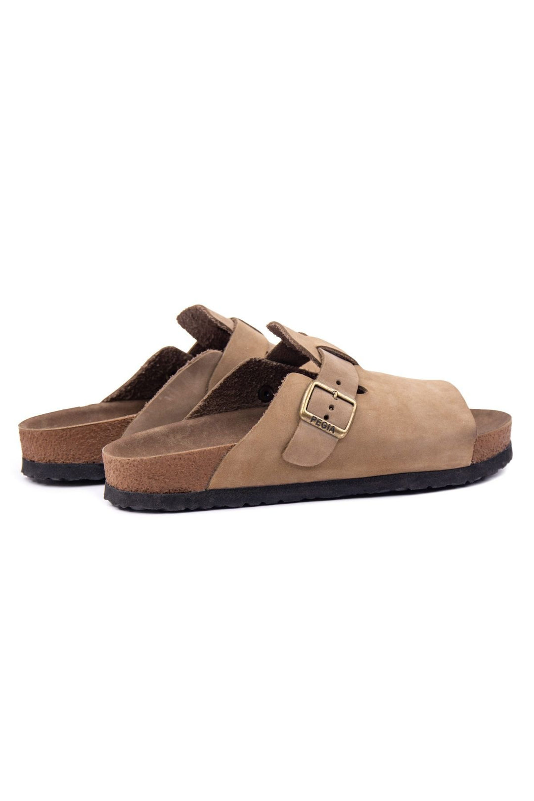 Pegia Women's Leather Buckled Slippers 215546  - Latte