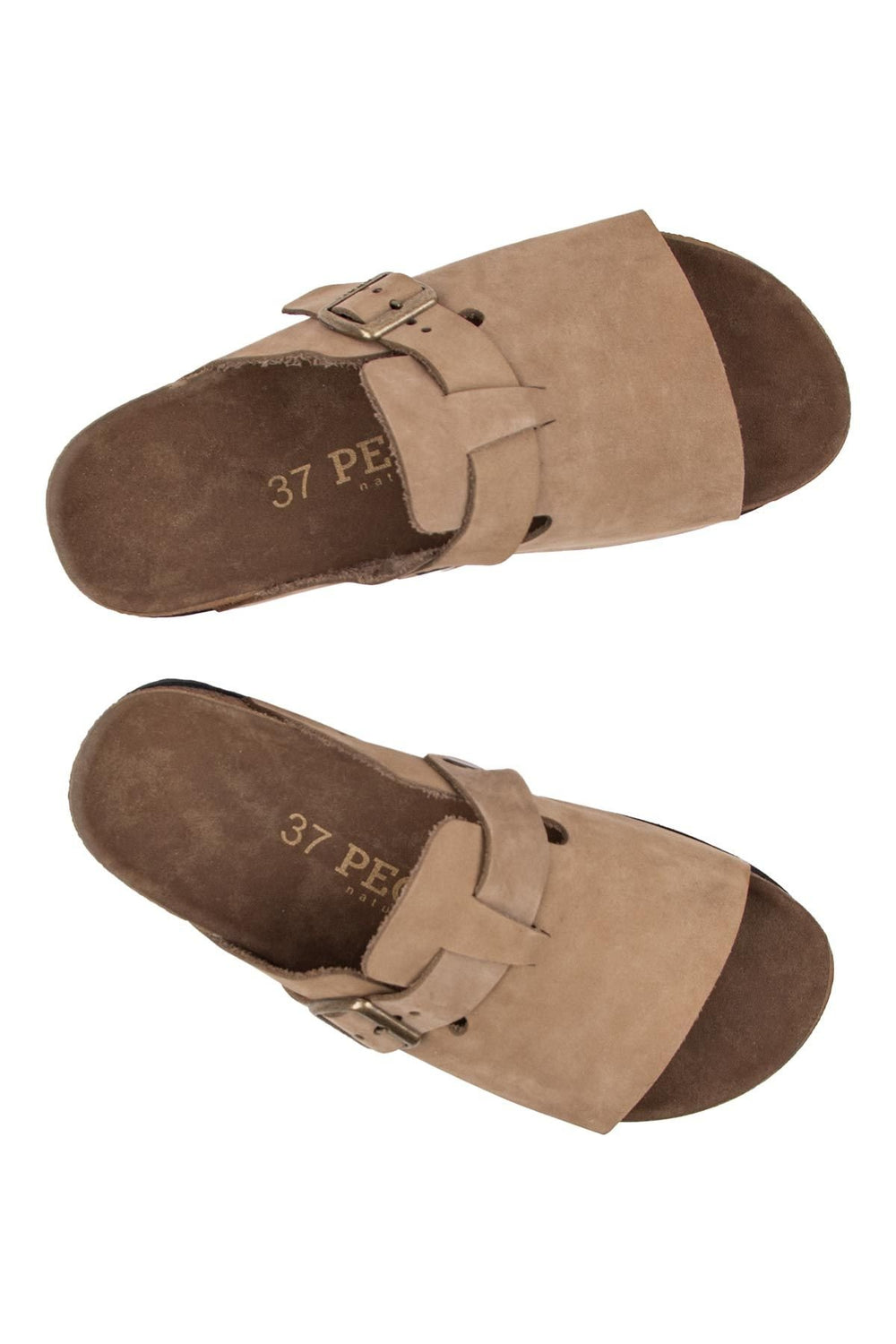 Pegia Women's Leather Buckled Slippers 215546  - Latte