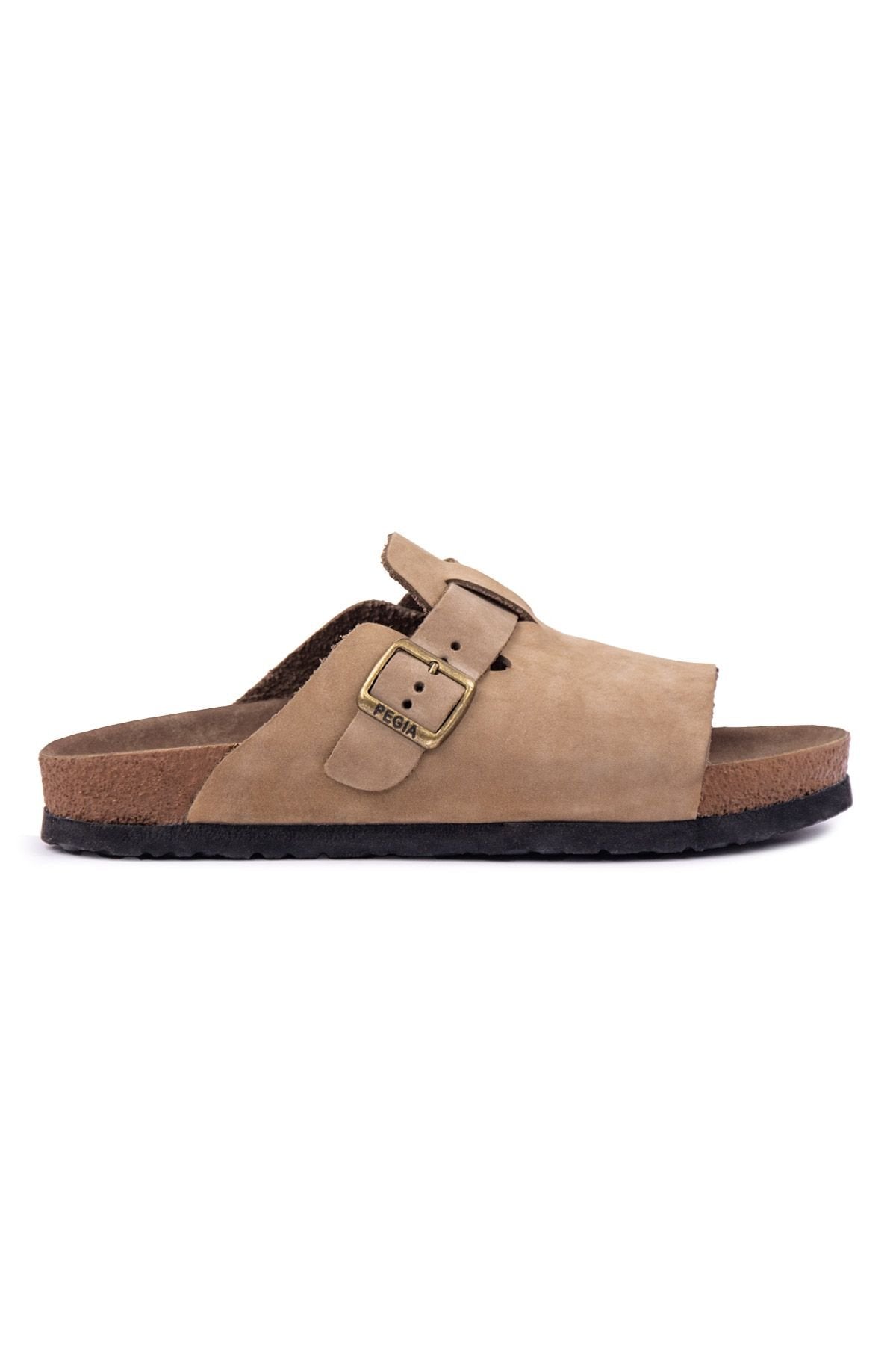 Pegia Women's Leather Buckled Slippers 215546  - Latte