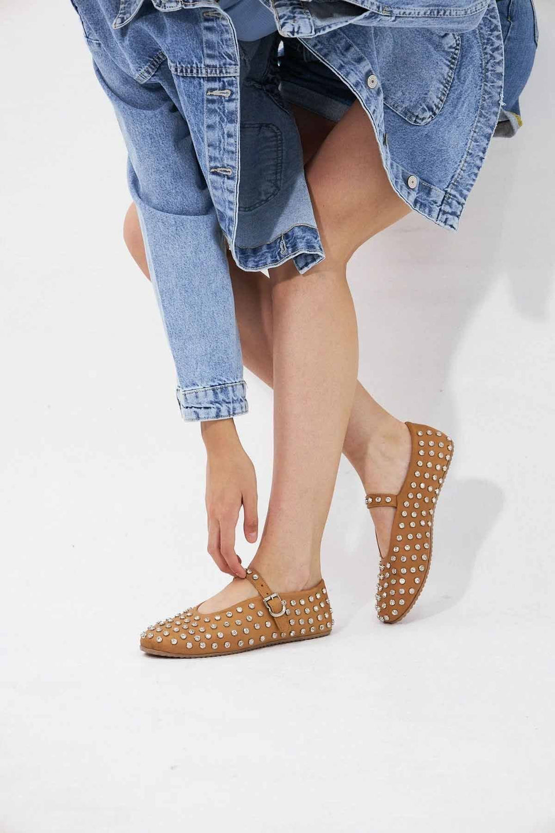 Pegia Women's Leather Ballet Shoes 700955  - Chestnut