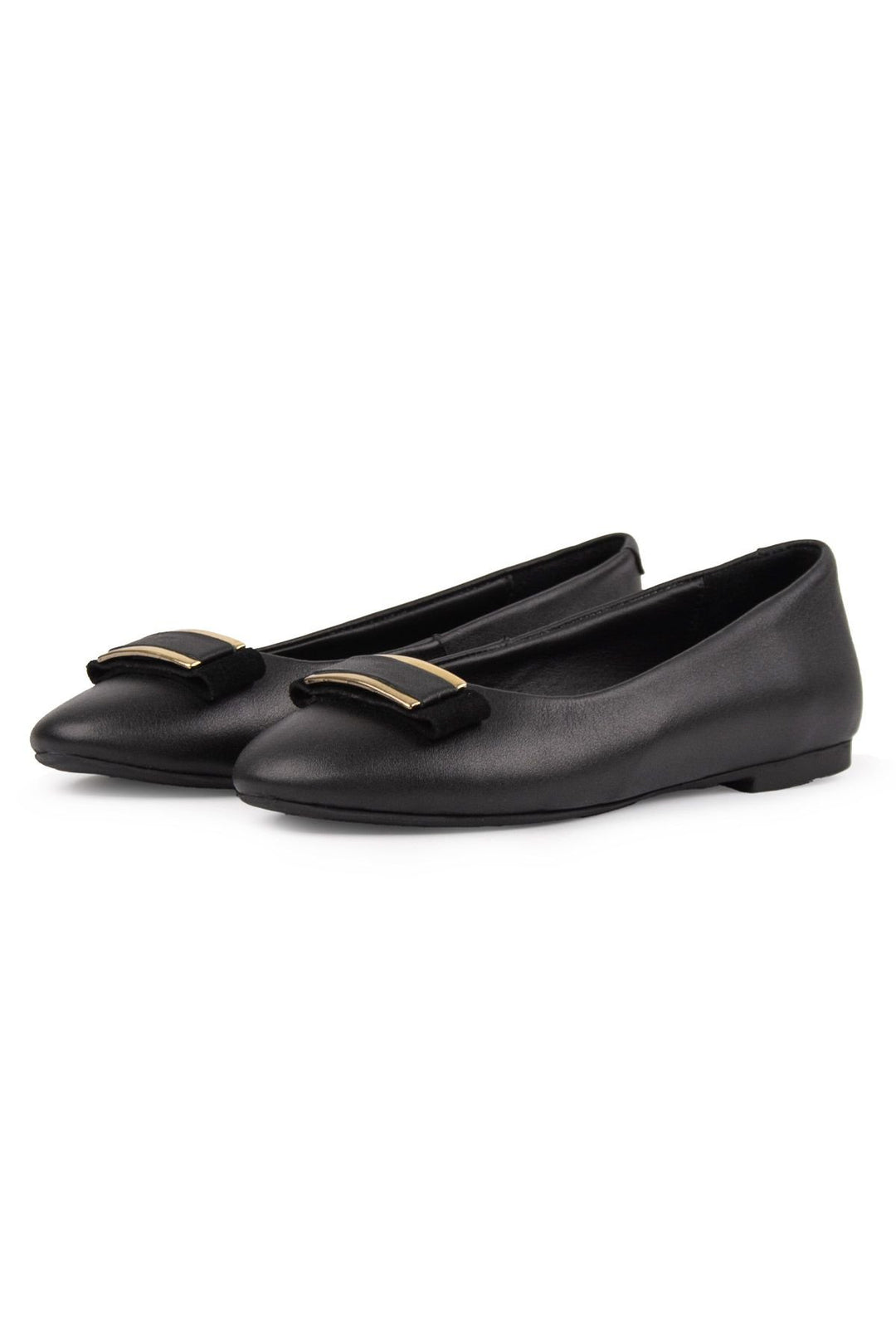 Pegia Genuine Leather Buckled Flats DG6048  - Black