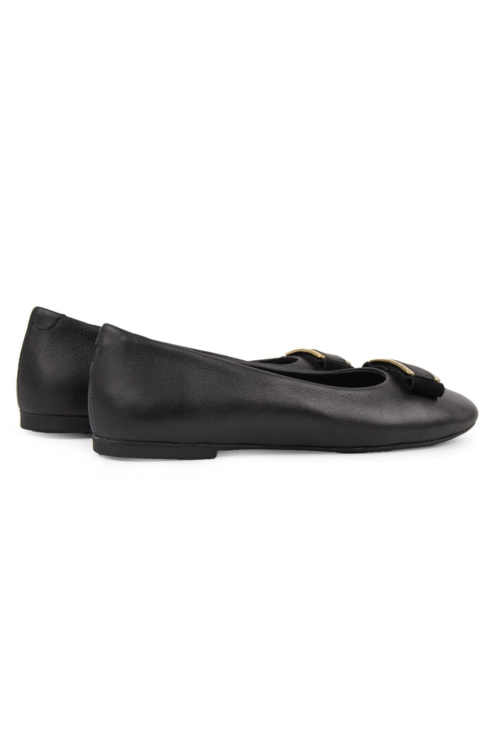 Pegia Genuine Leather Buckled Flats DG6048  - Black