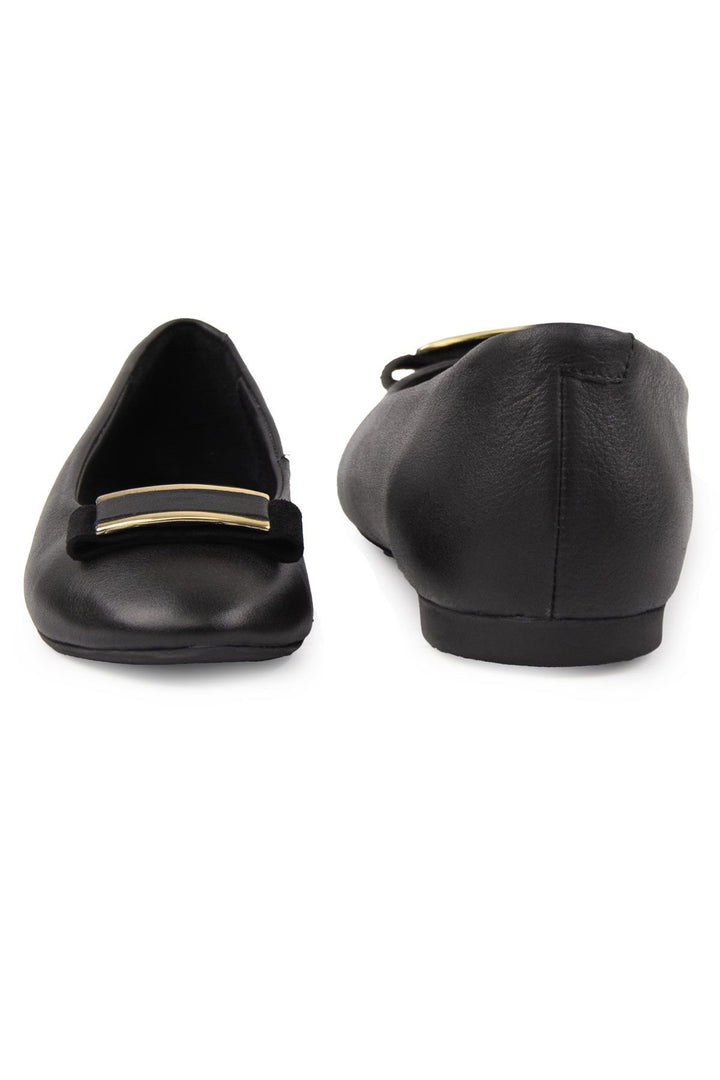 Pegia Genuine Leather Buckled Flats DG6048  - Black