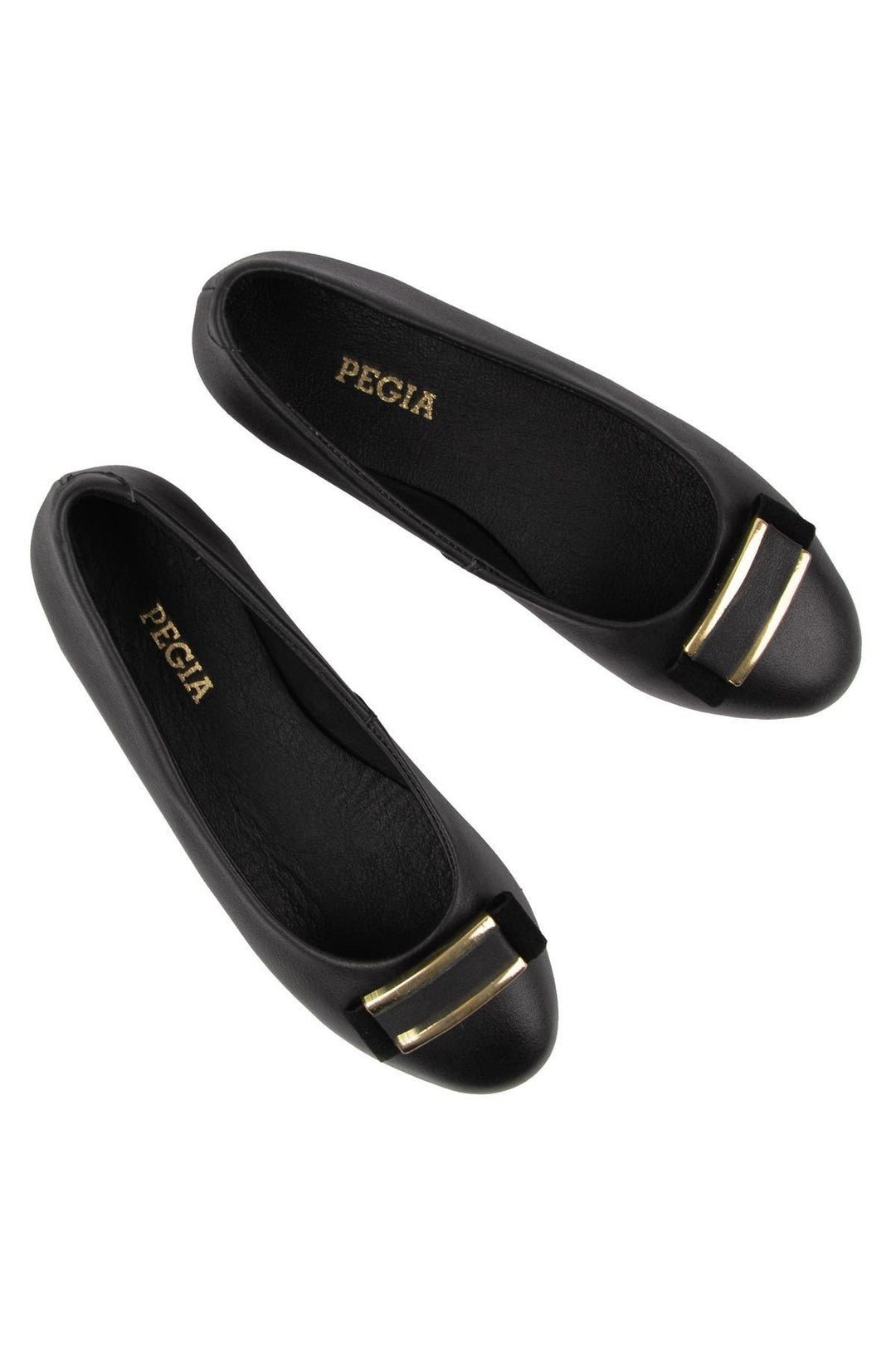 Pegia Genuine Leather Buckled Flats DG6048  - Black