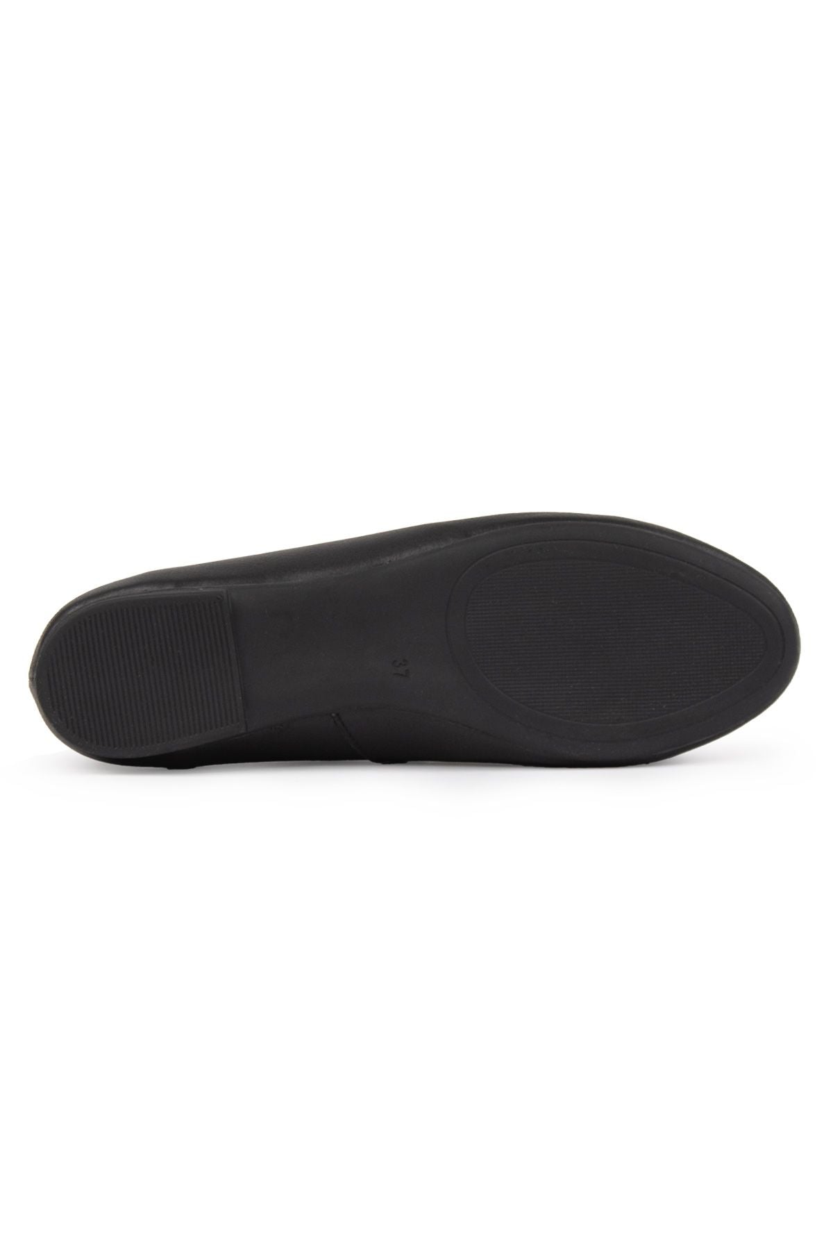 Pegia Genuine Leather Buckled Flats DG6048  - Black