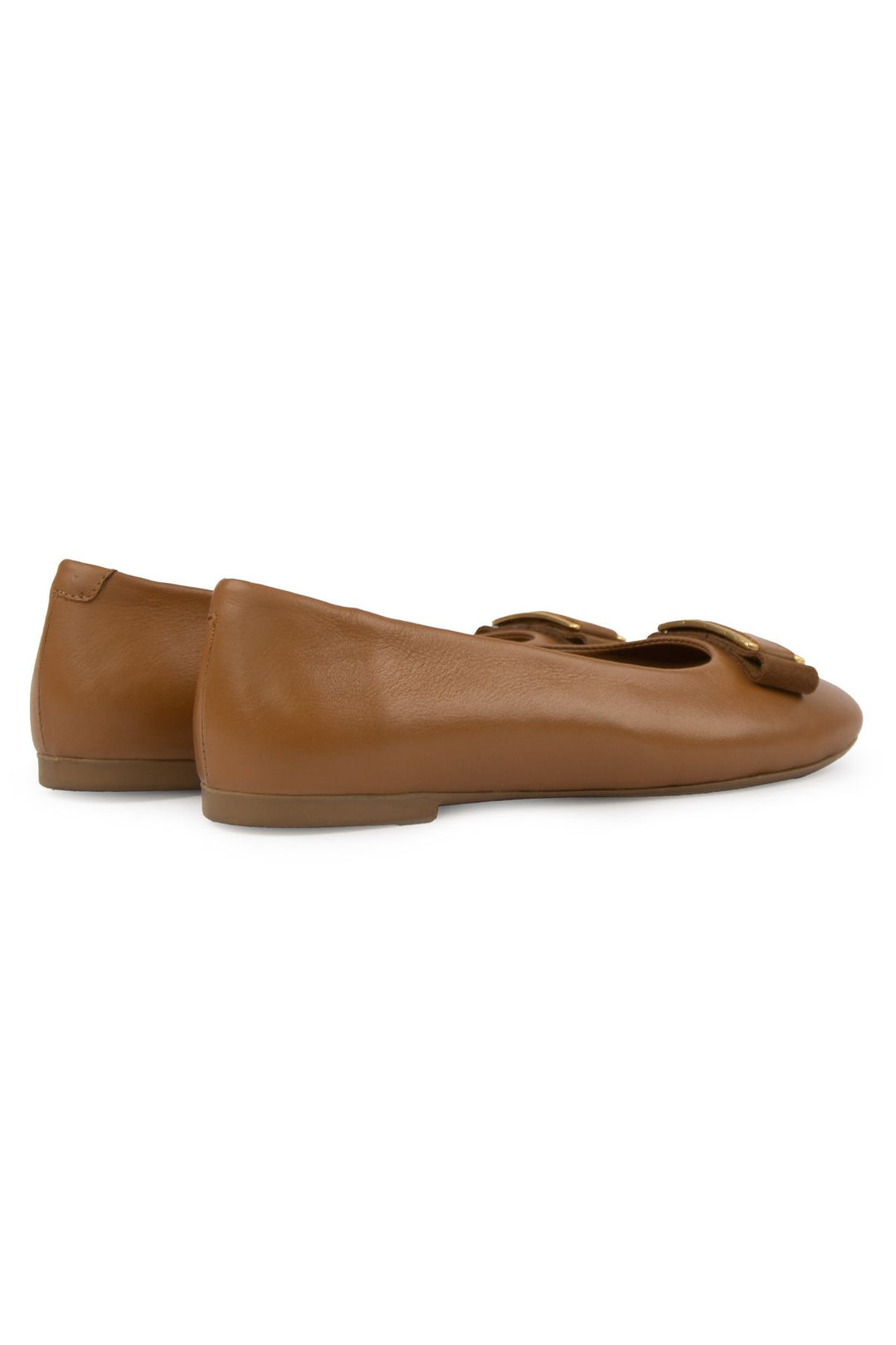 Pegia Genuine Leather Buckled Flats DG6048  - Chestnut