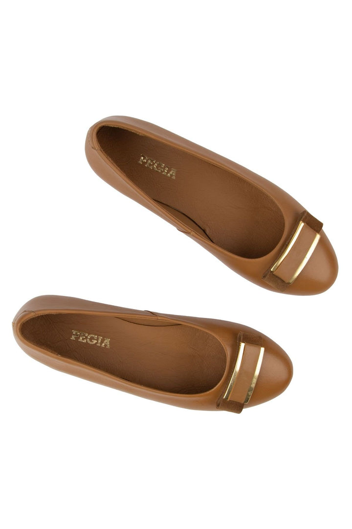 Pegia Genuine Leather Buckled Flats DG6048  - Chestnut