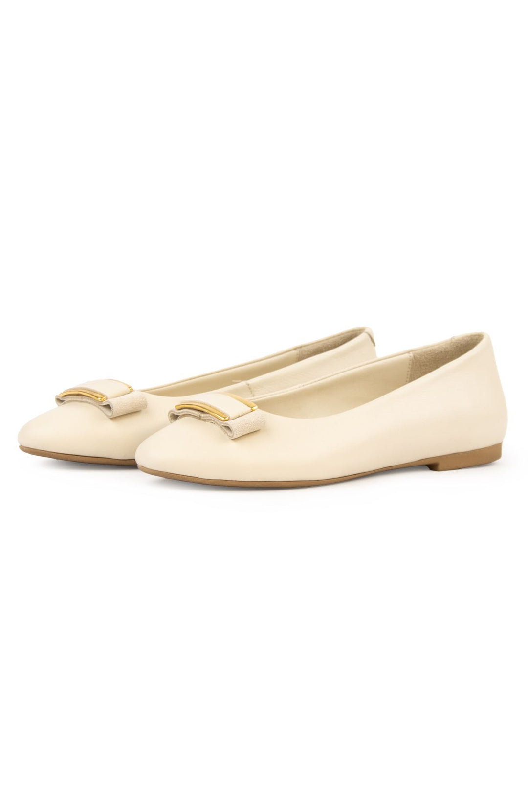 Pegia Genuine Leather Buckled Flats DG6048  - Beige