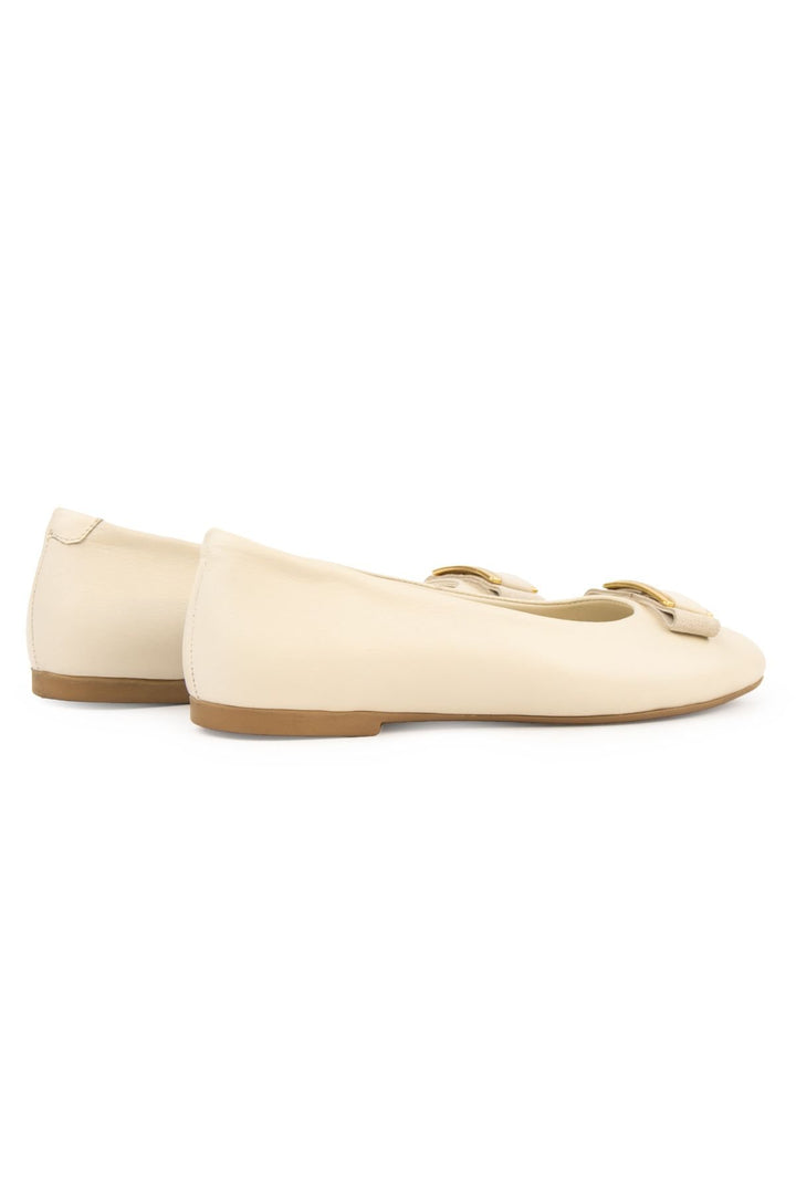 Pegia Genuine Leather Buckled Flats DG6048  - Beige