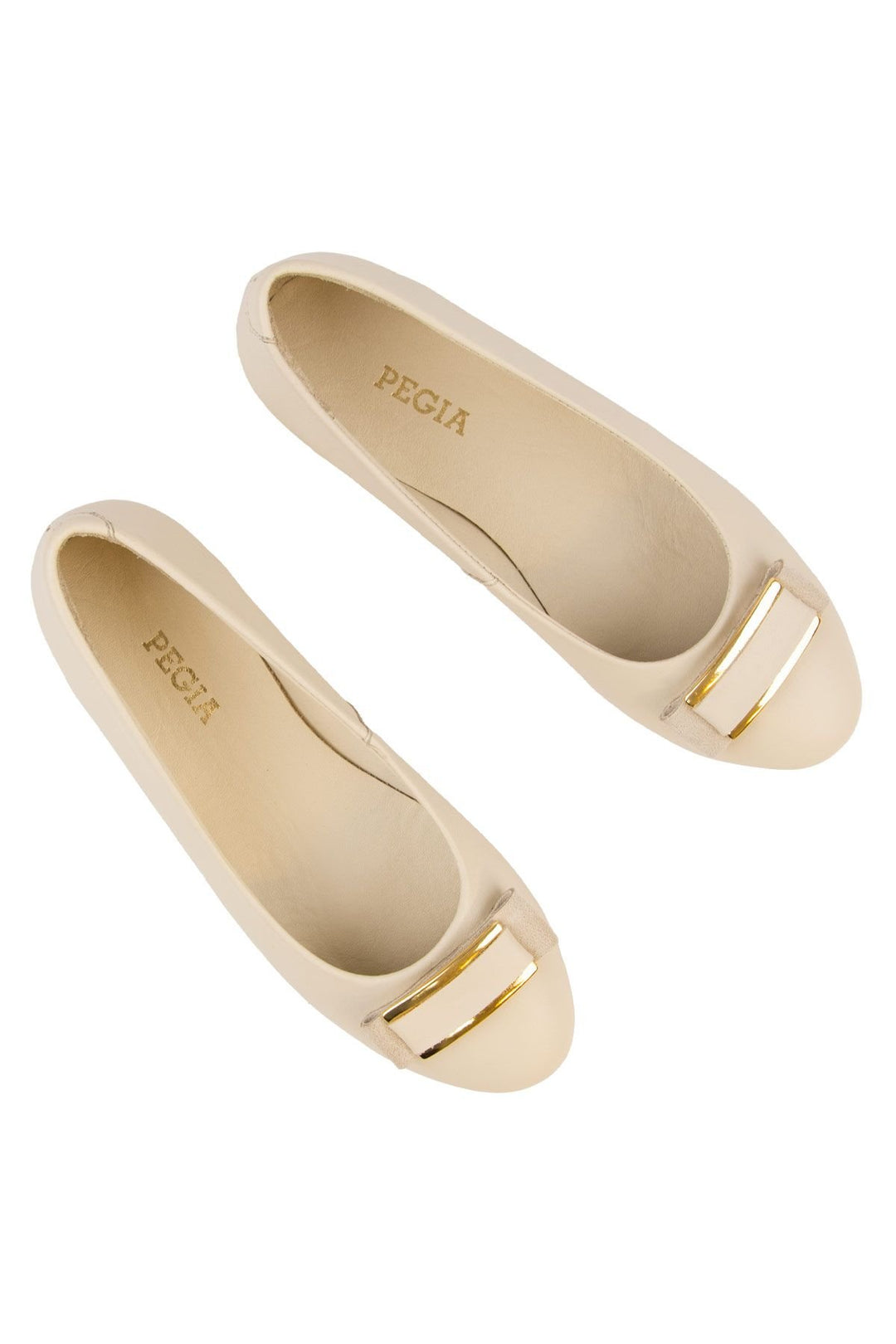 Pegia Genuine Leather Buckled Flats DG6048  - Beige