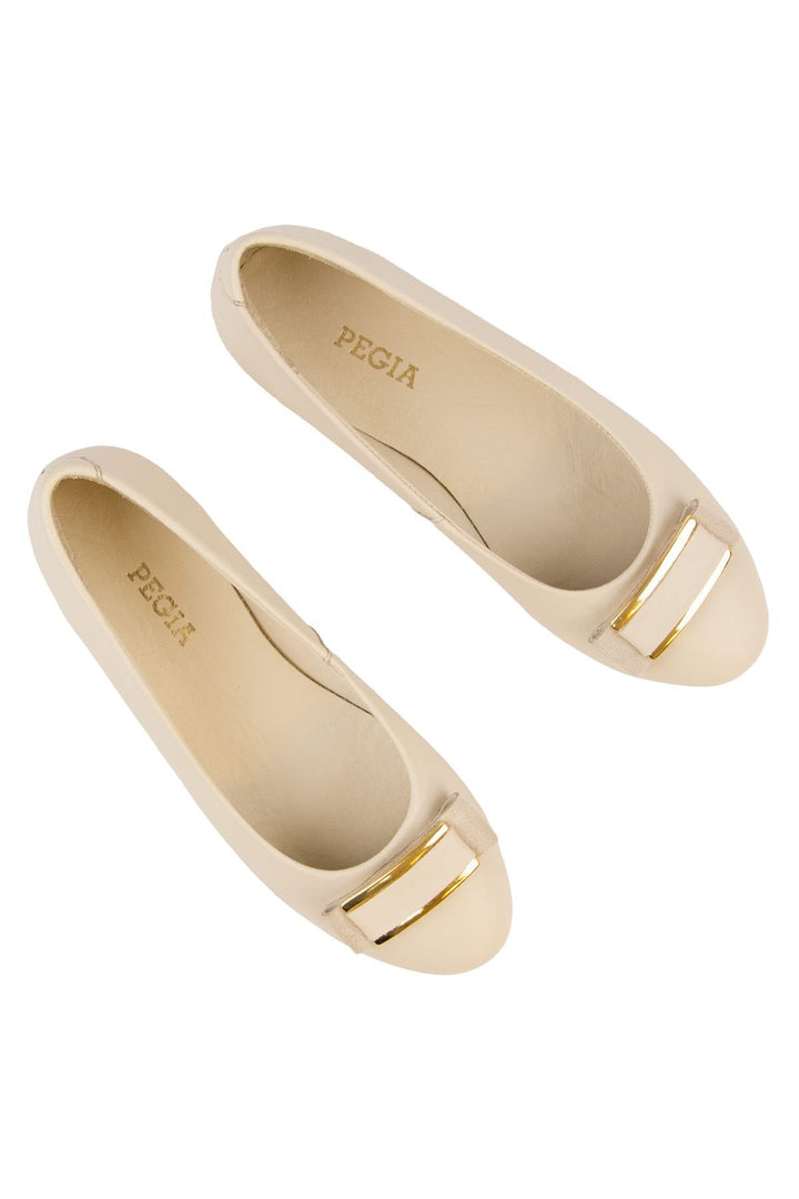Pegia Genuine Leather Buckled Flats DG6048  - Beige