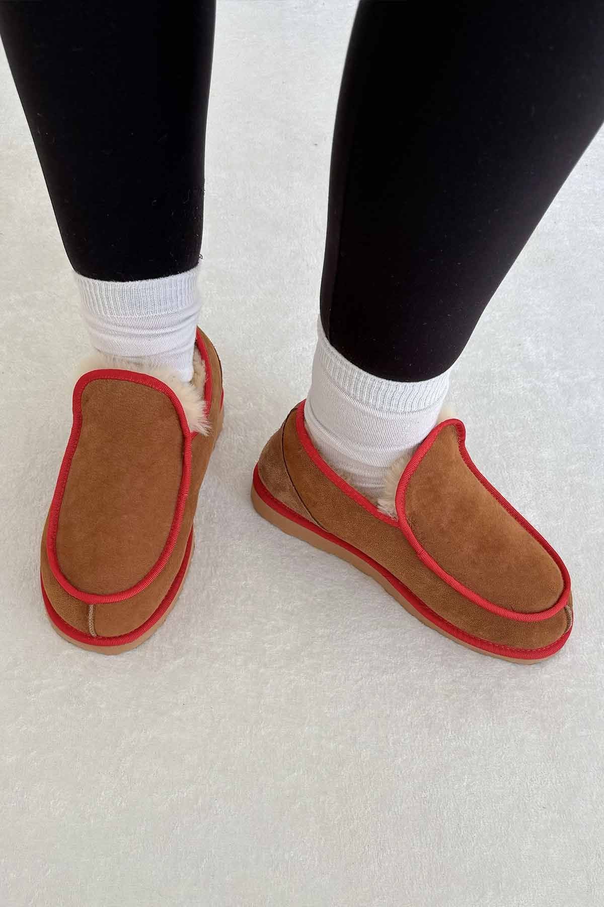 Pegia Genuine Sheepskin Fur House Shoe 191212  - Chestnut