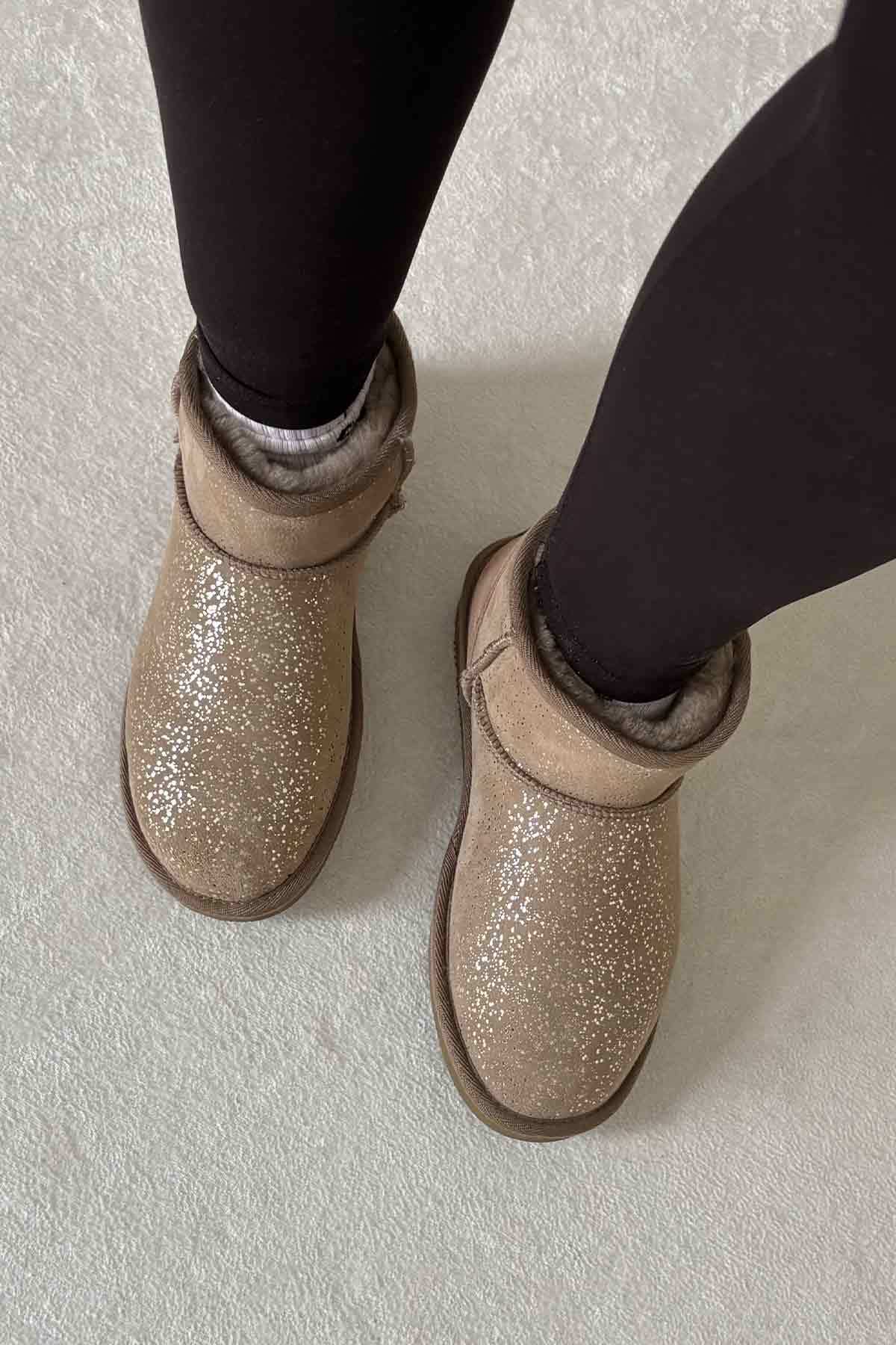 Pegia Women's Genuine Fur Mini Boots 191165  - Stone