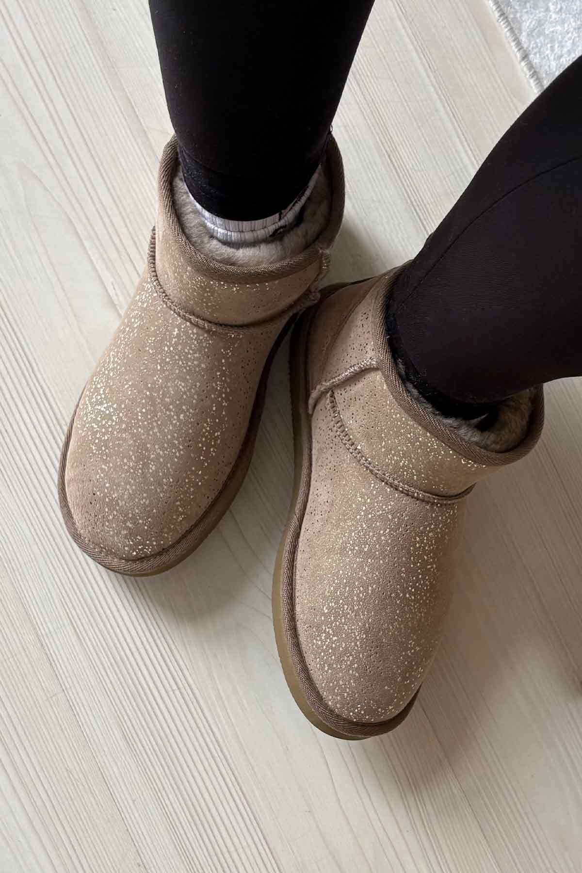 Pegia Women's Genuine Fur Mini Boots 191165  - Stone