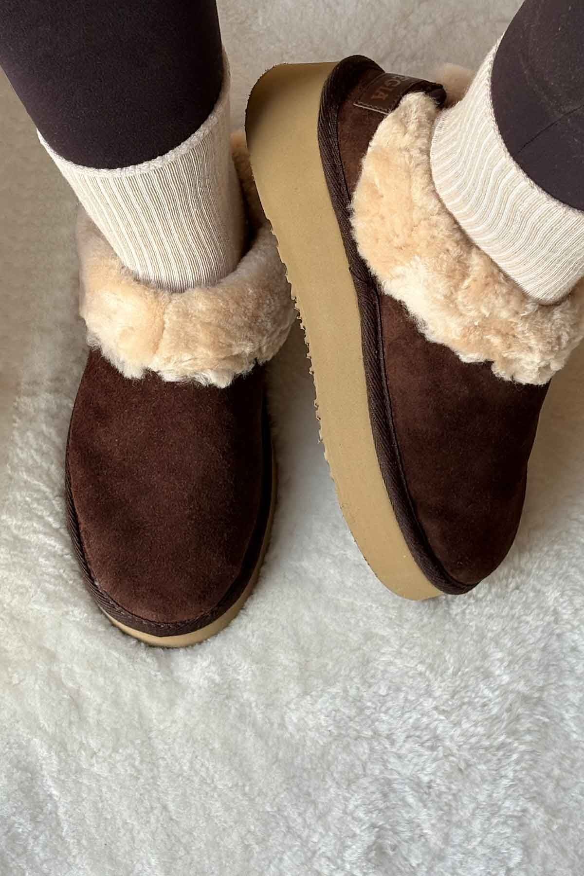 Pegia Women’s Genuine Sheepskin Mini Boots  - Choco