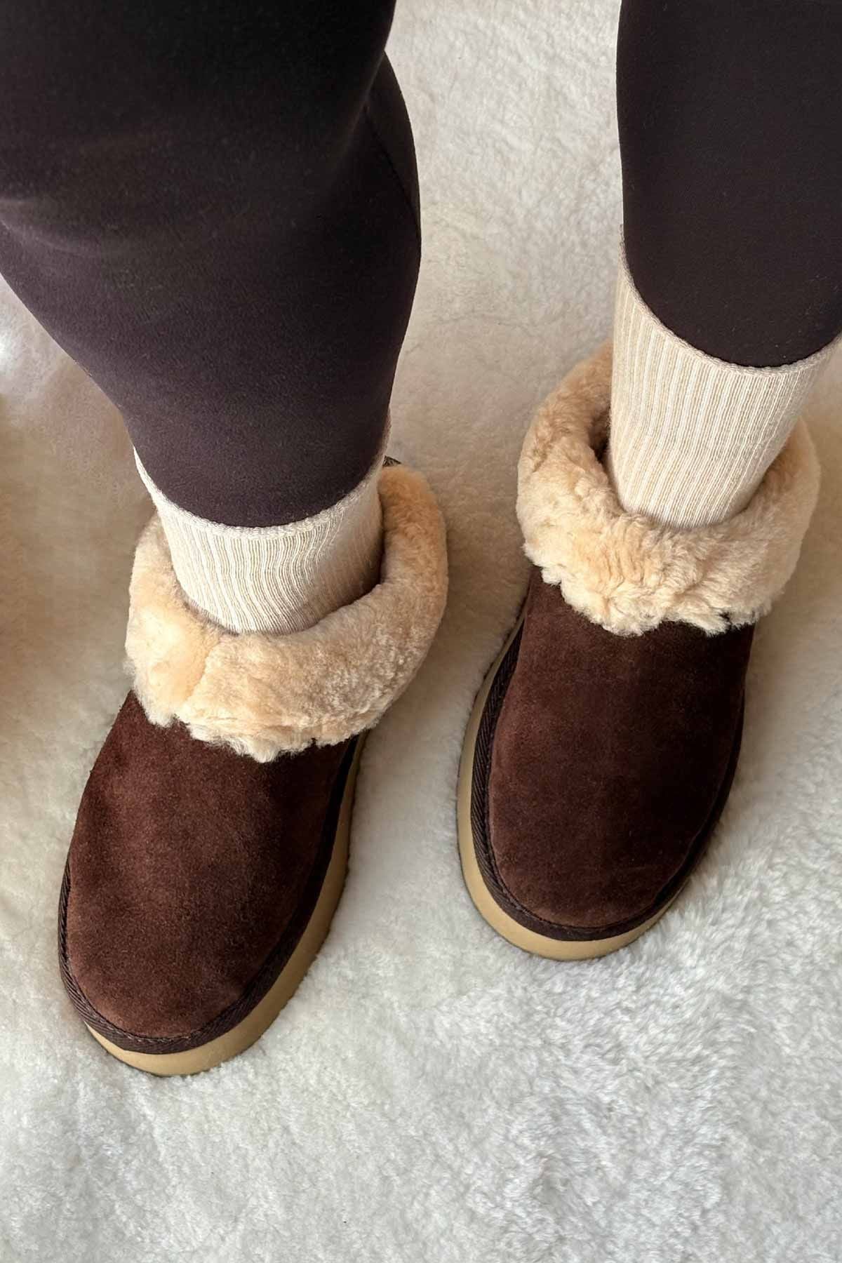 Pegia Women’s Genuine Sheepskin Mini Boots  - Choco