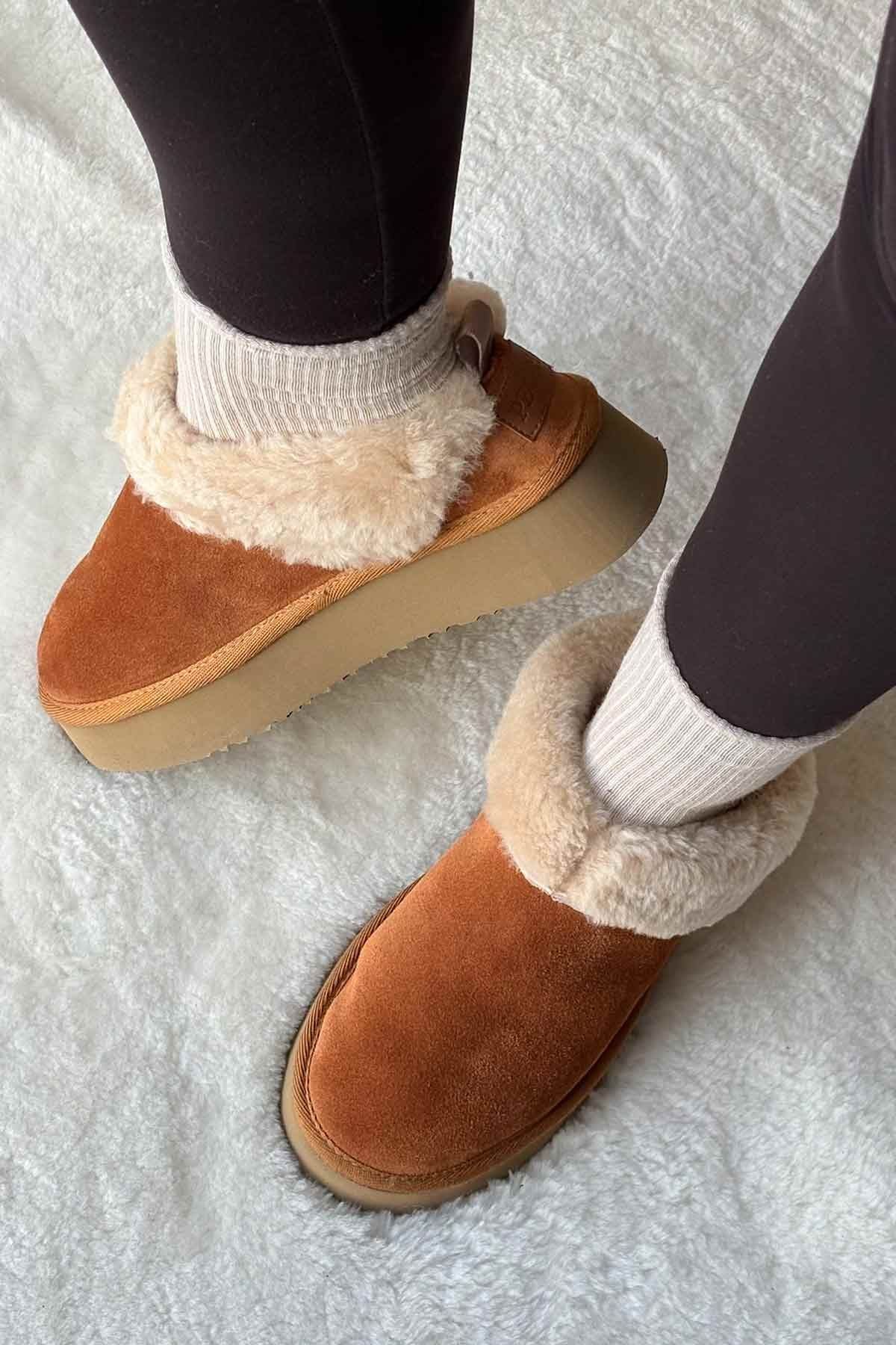 Pegia Women’s Genuine Sheepskin Mini Boots  - Chestnut