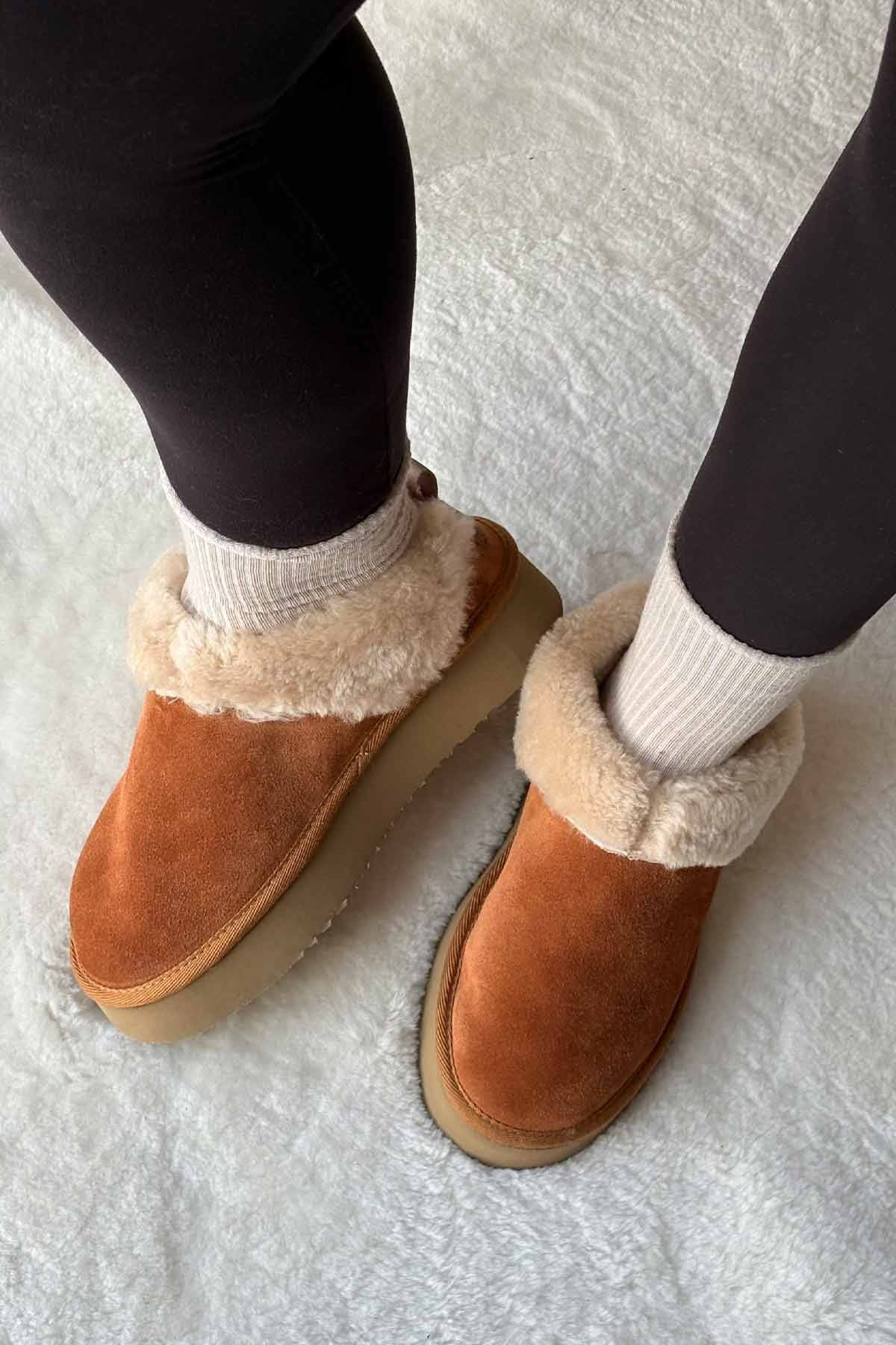 Pegia Women’s Genuine Sheepskin Mini Boots  - Chestnut