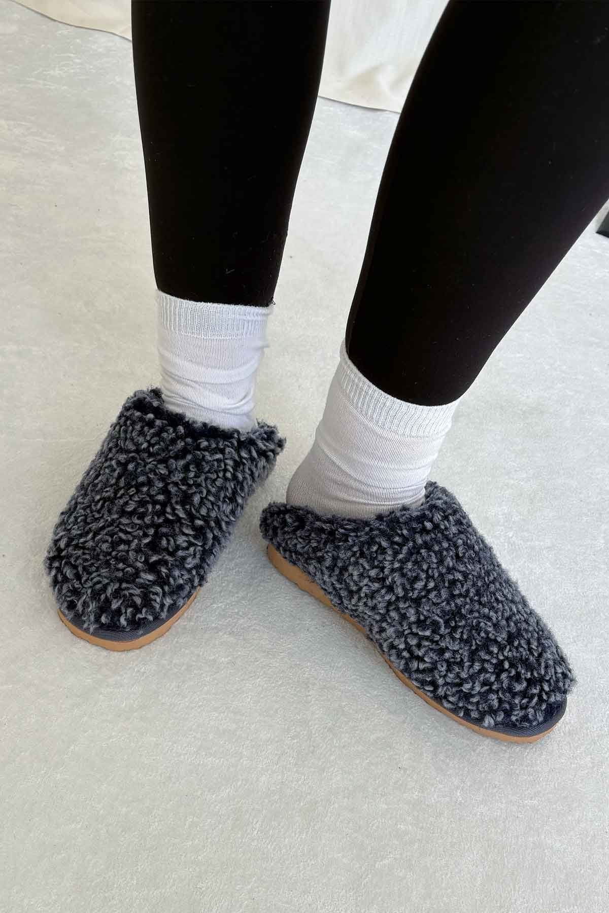 Pegia Genuine Sheepskin Fur House Slipper 191213  - Navy