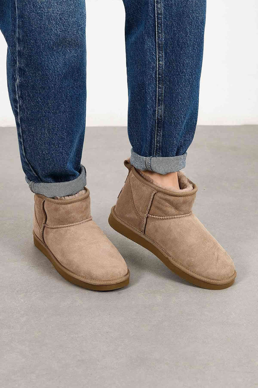 Pegia Genuine Suede Women's Mini Boots 191130  - Stone