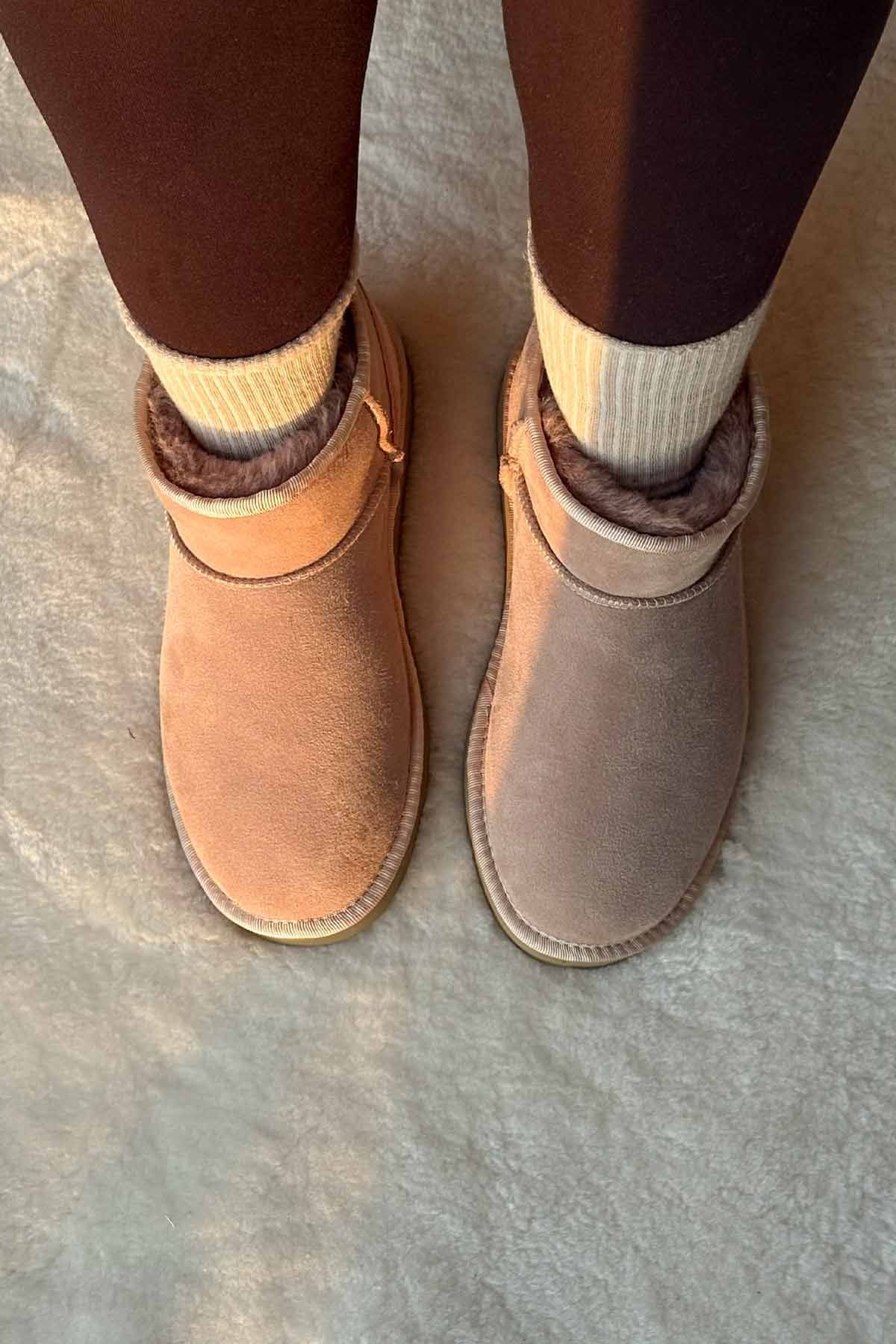 Pegia Genuine Suede Women's Mini Boots 191130  - Latte