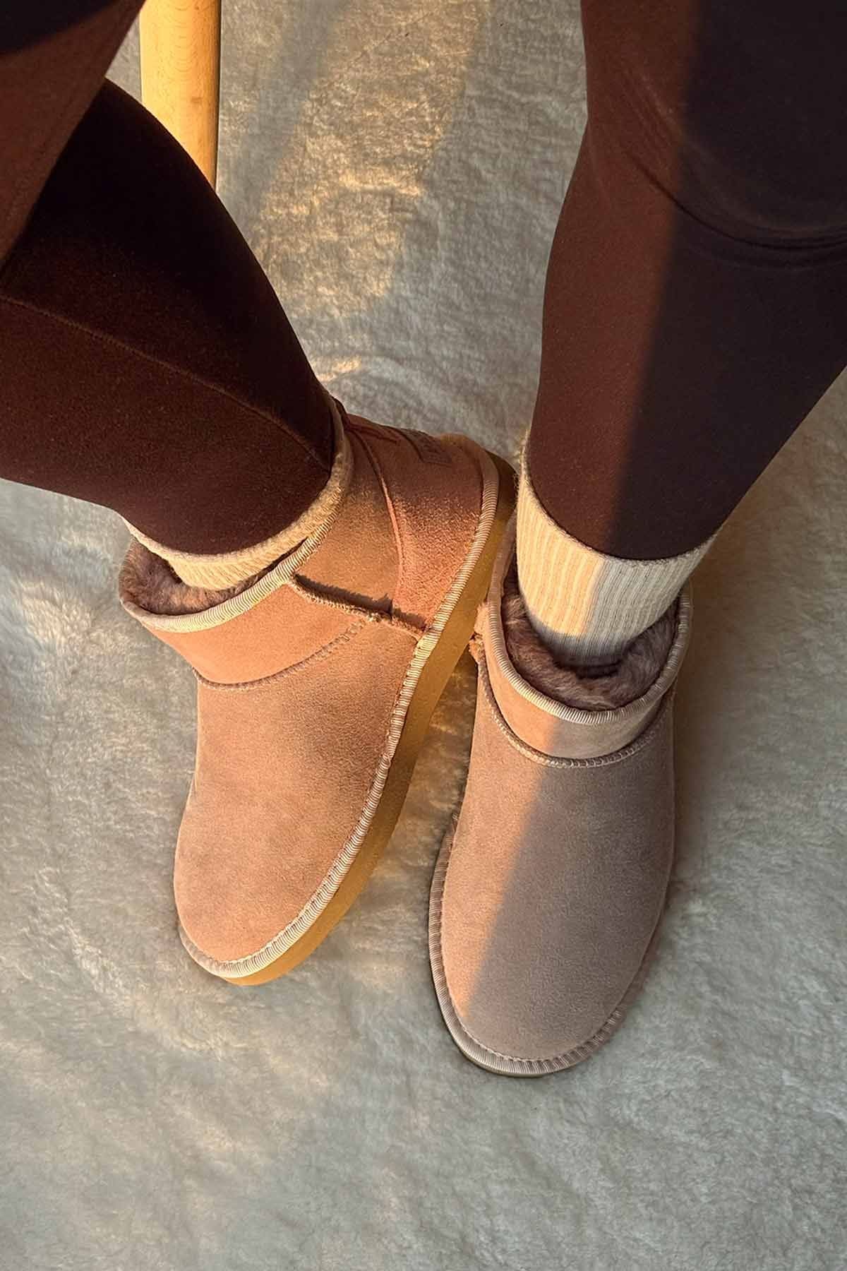 Pegia Genuine Suede Women's Mini Boots 191130  - Latte