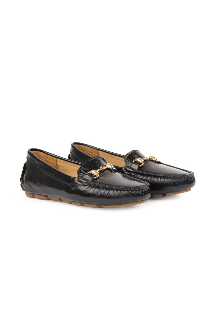 Pegia Genuine Leather Women's Buckled Loafers 700909  - Black