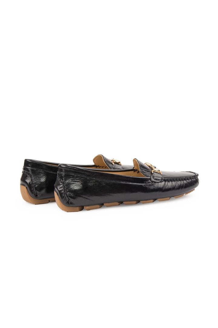 Pegia Genuine Leather Women's Buckled Loafers 700909  - Black
