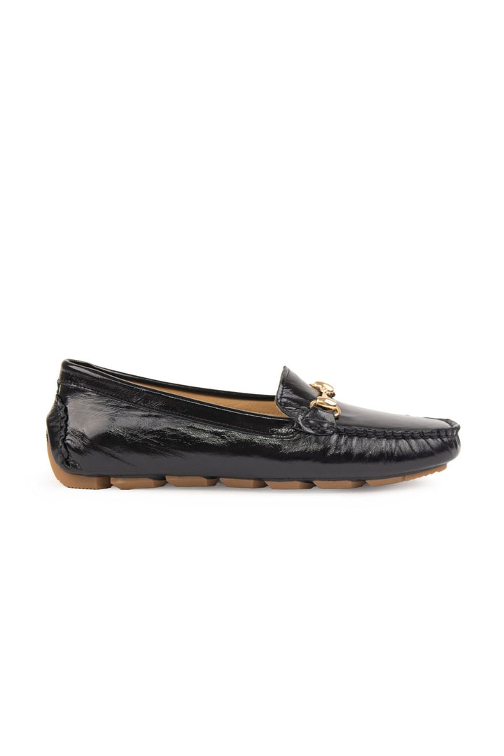 Pegia Genuine Leather Women's Buckled Loafers 700909  - Black