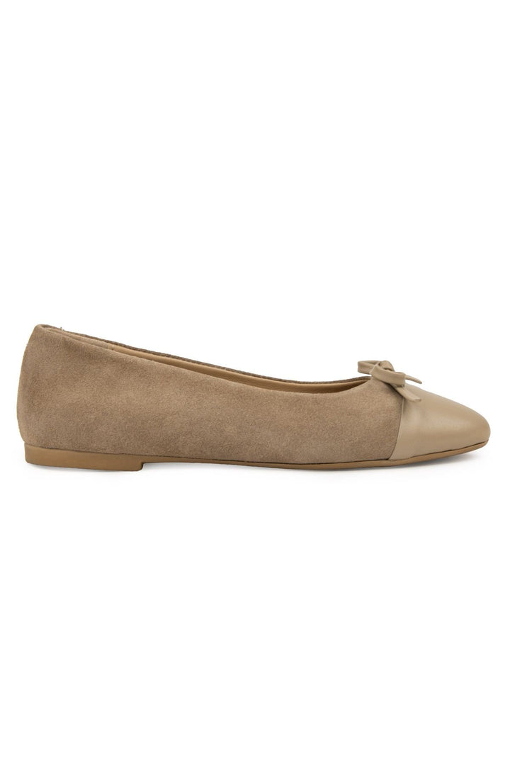 Pegia Genuine Suede Bow Ballet Flats DG6049  - Stone
