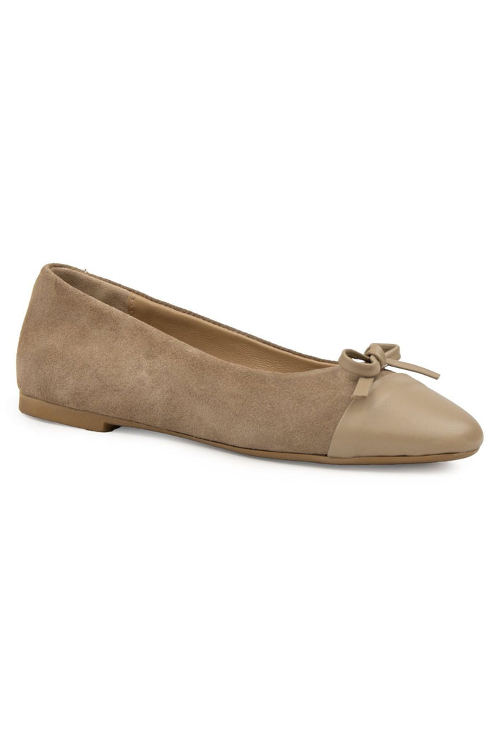 Pegia Genuine Suede Bow Ballet Flats DG6049  - Stone