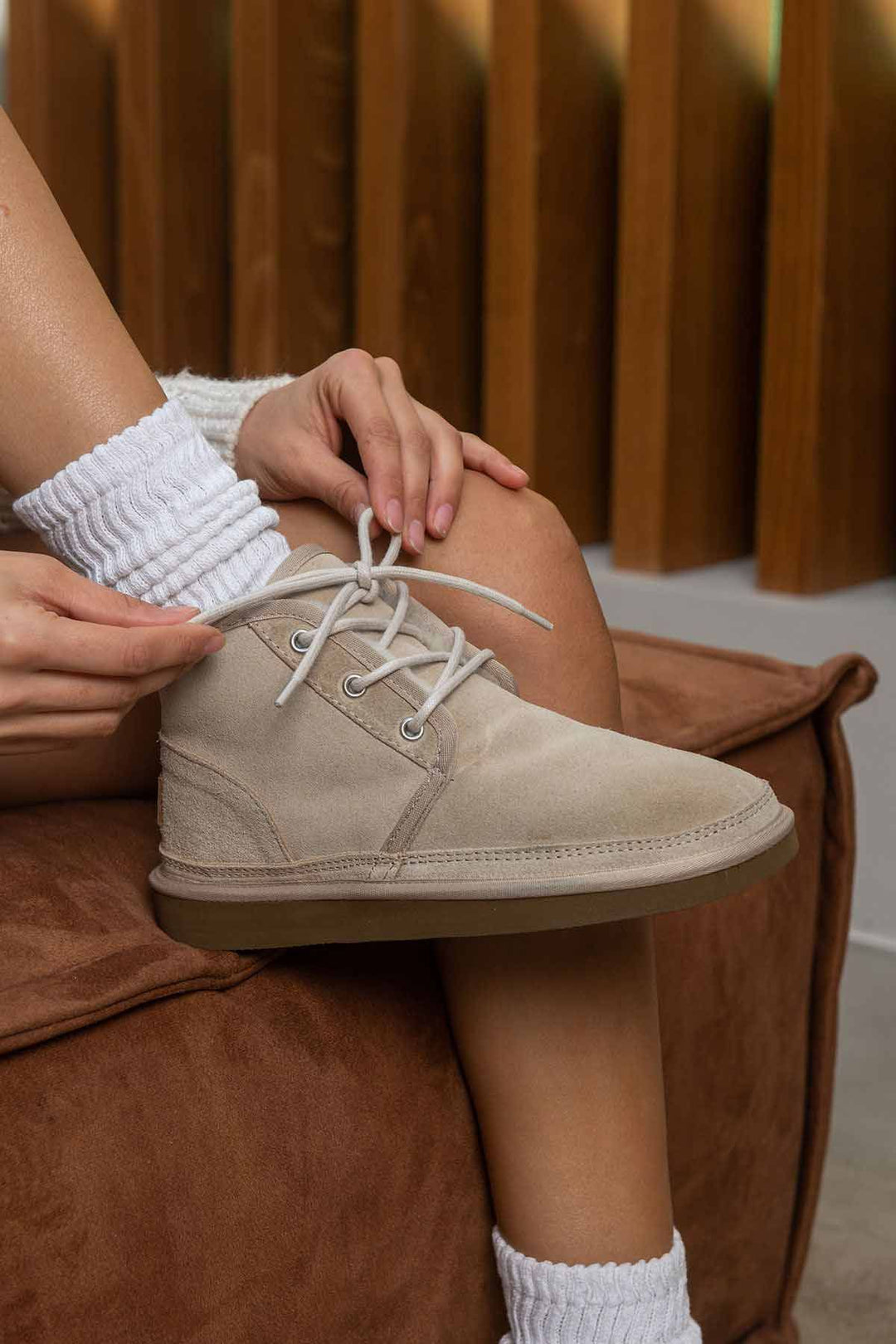 Pegia Shearling Lace-up Women's Boots 191112  - Beige