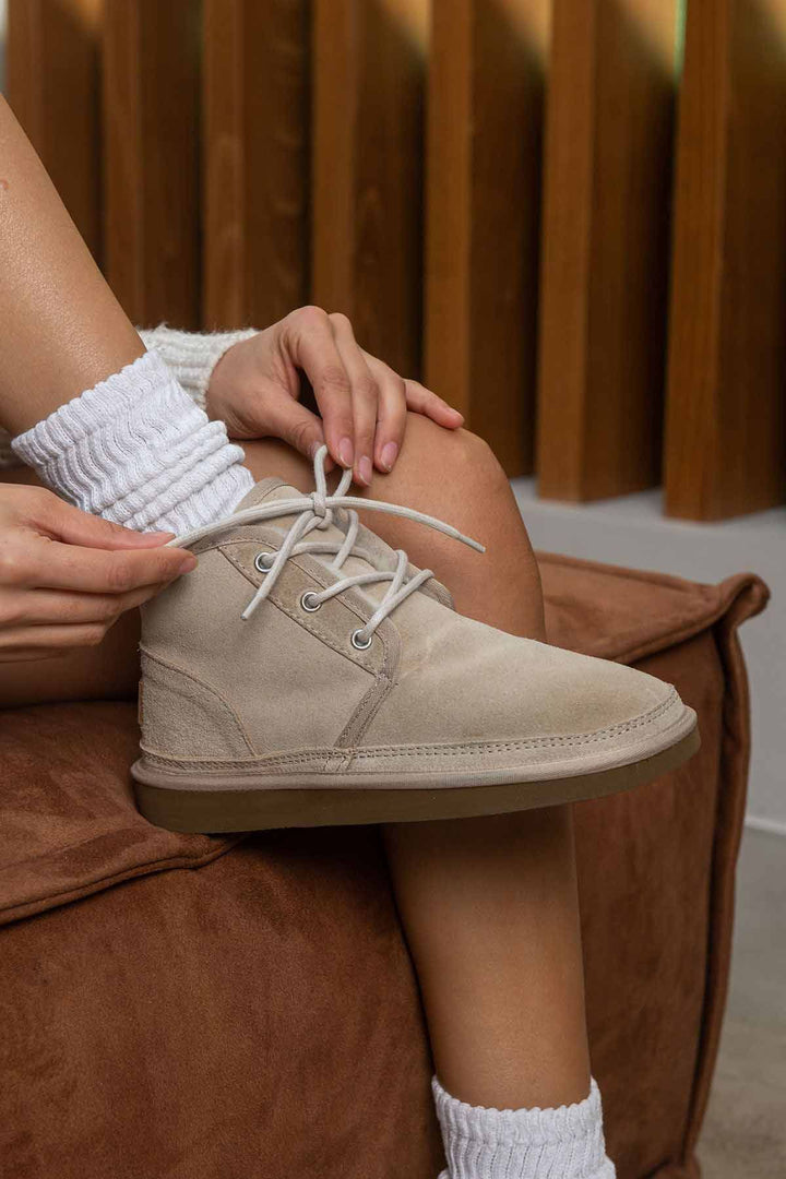 Pegia Shearling Lace-up Women's Boots 191112  - Beige