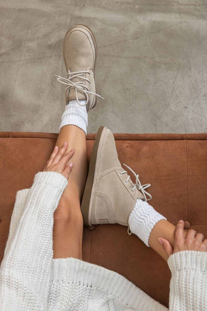 Pegia Shearling Lace-up Women's Boots 191112  - Beige