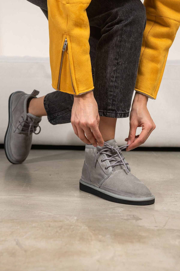 Pegia Shearling Lace-up Women's Boots 191112  - Grey