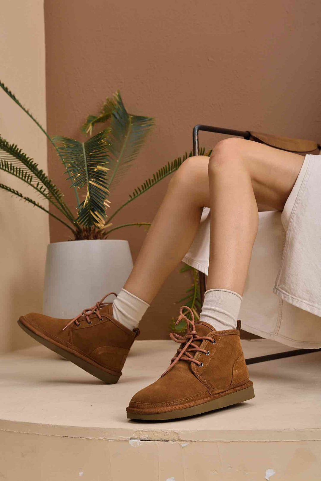 Pegia Shearling Lace-up Women's Boots 191112  - Chestnut