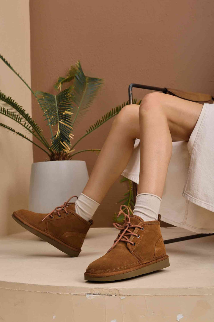 Pegia Shearling Lace-up Women's Boots 191112  - Chestnut