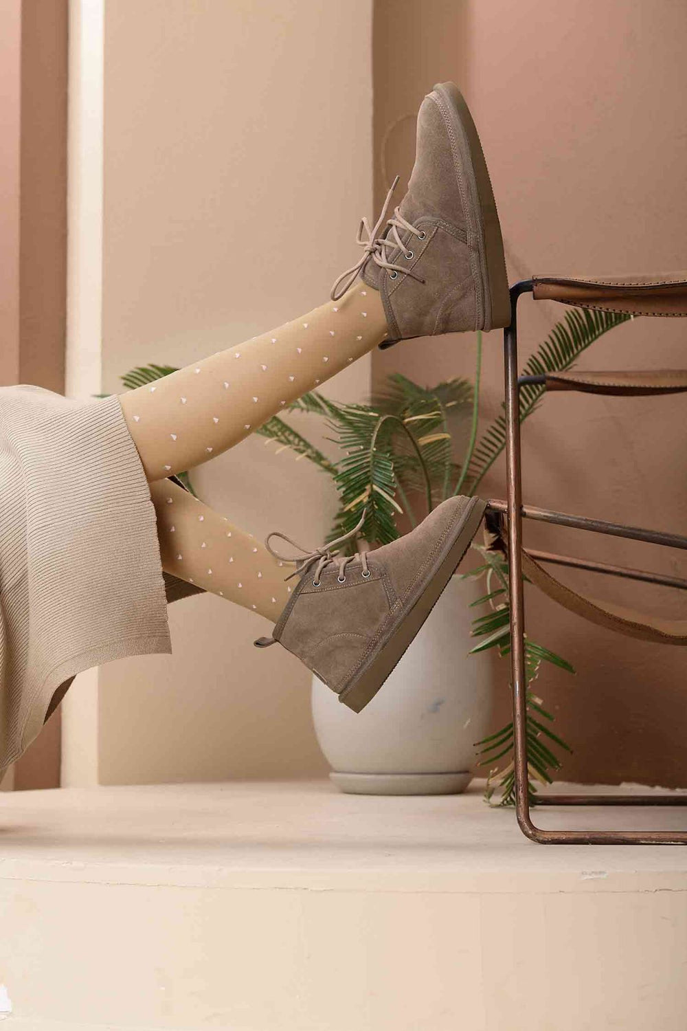 Pegia Shearling Lace-up Women's Boots 191112  - Stone