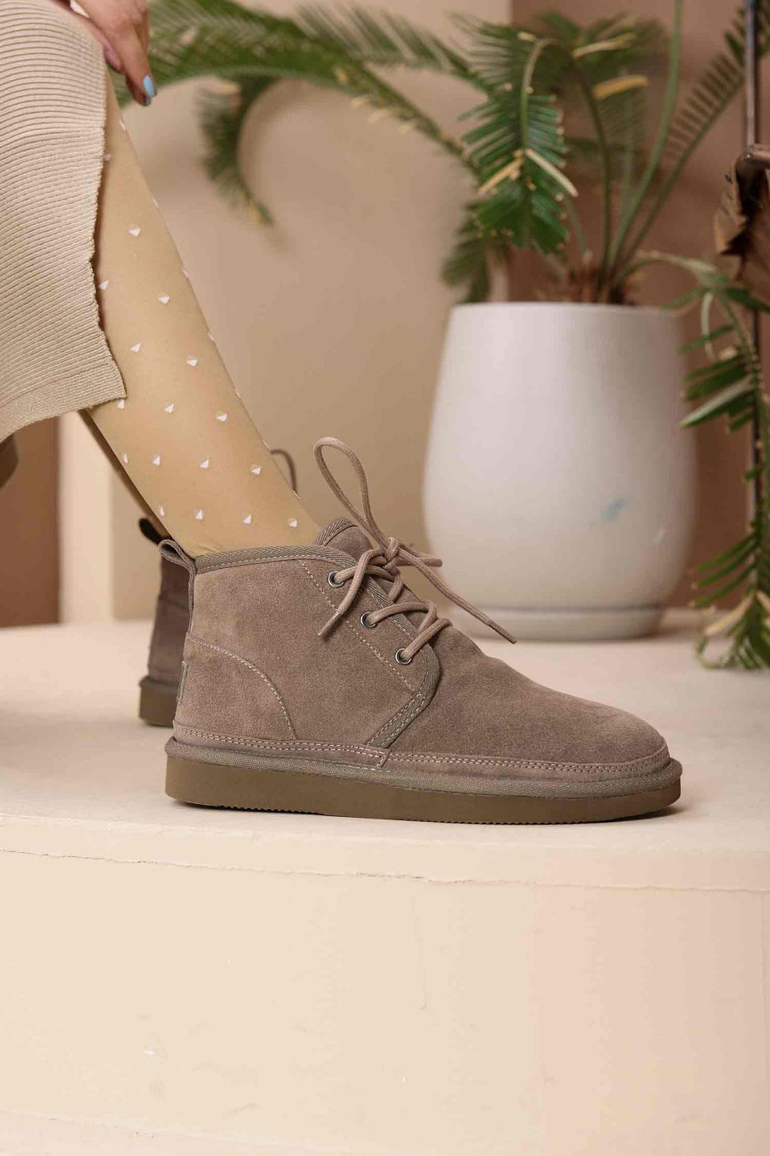 Pegia Shearling Lace-up Women's Boots 191112  - Stone